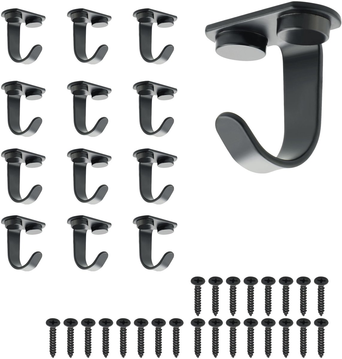 Dailygoods- Plafondhaken Zwart - 12 Stuks - Roestvrij Staal - Zware Wandmontage - Duurzaam - Voor Planten/Bekers - Ophanghaken
