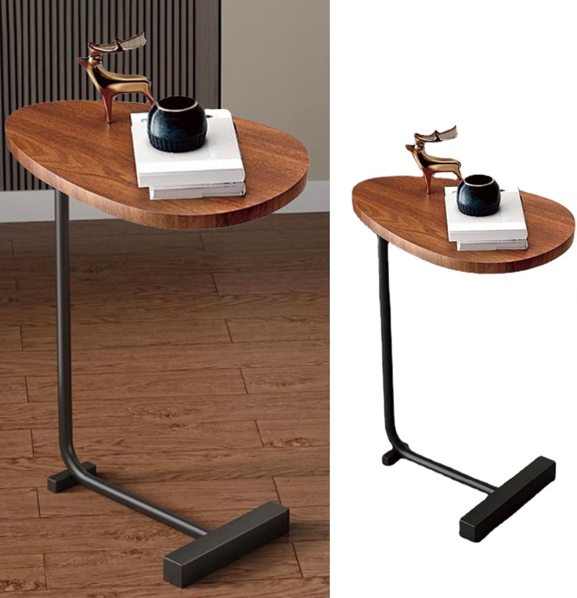 Bank bijzettafel - C-vormige tafel - Snacktafel - Schuift onder bank - 60 x 34 cm - Houtnerf