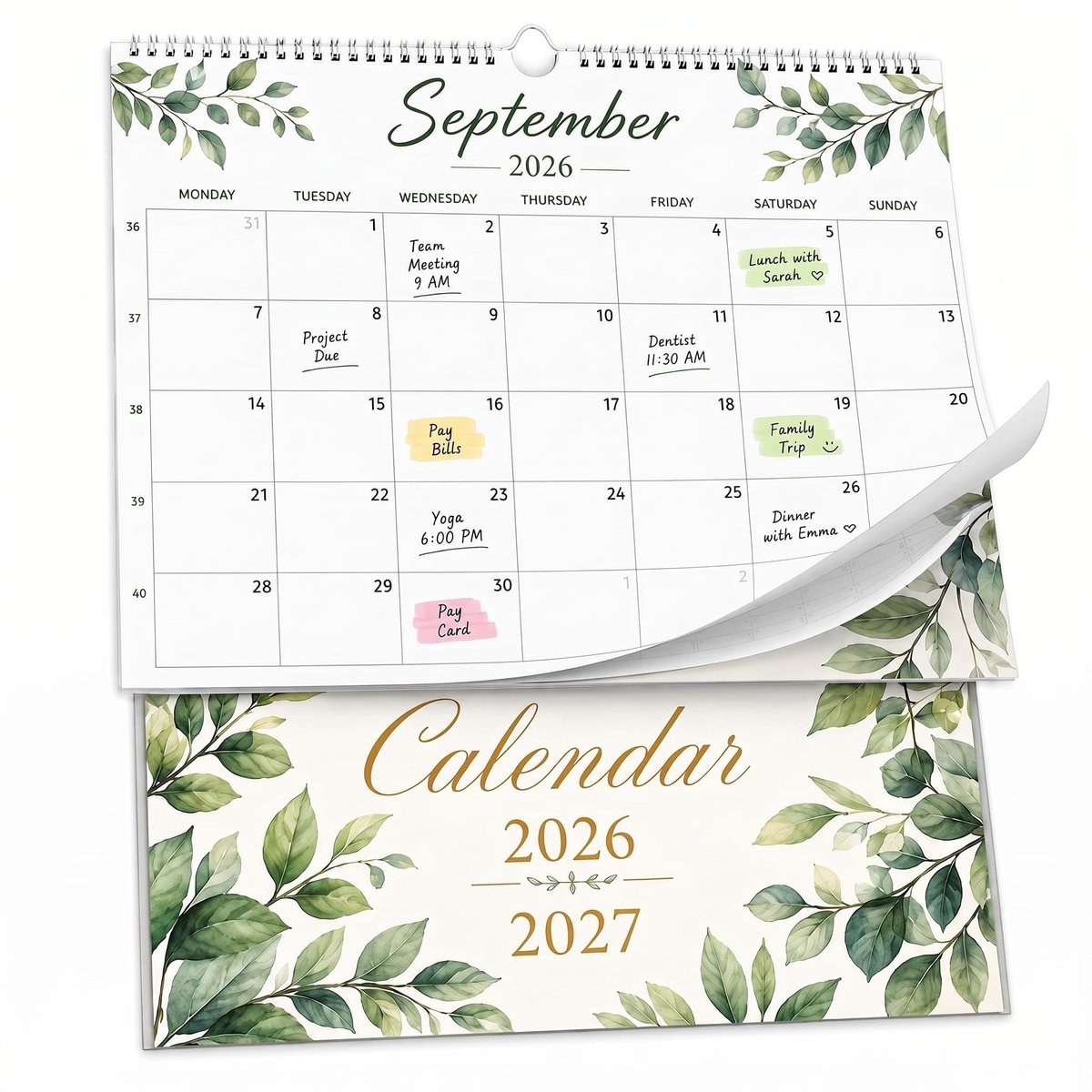 Dailygoods- Wandkalender 2026-2027 - 18 maanden - Familiekalender 2026 - Personaliseerbaar - Afmetingen 35,6 x 28 cm - Minimalistisch design