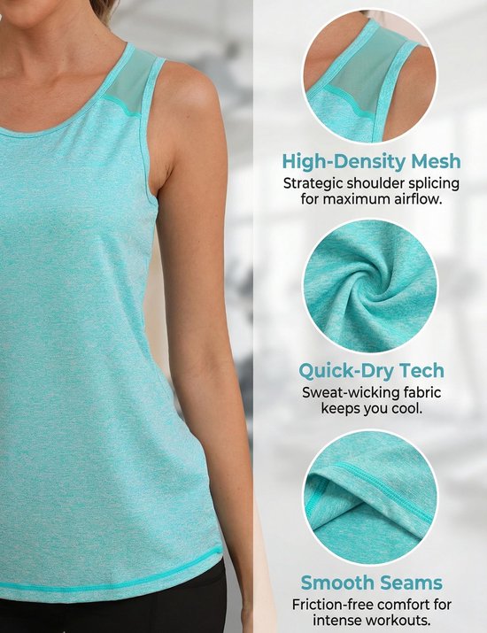 Dailygoods- Sporttop Dames - Mouwloos - Ademend - Mesh-Schouders - Elastische Materiaalmix - Comfortabel en Functioneel - Hardlooptop van Dailygoods — afbeelding 4