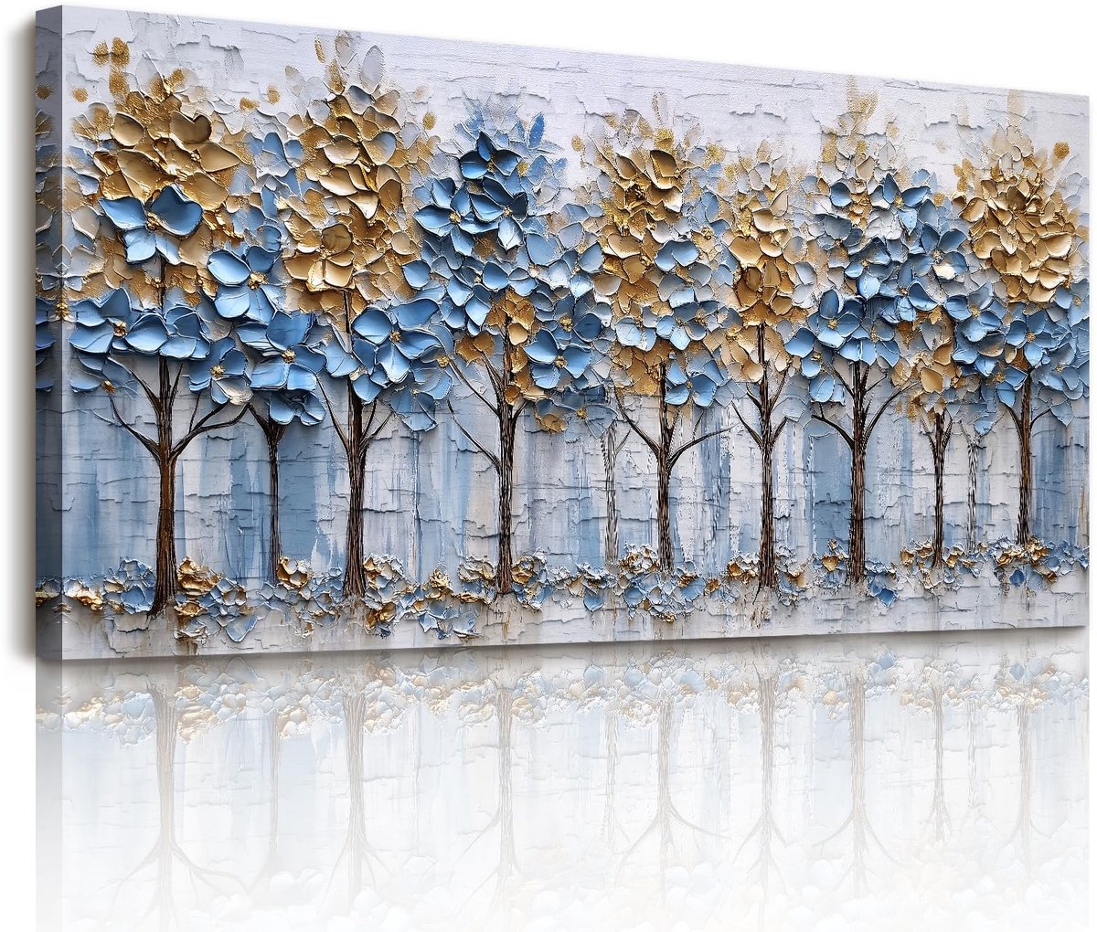 Dailygoods- Wandschilderij Grote Canvas - Blauw-Gouden Levensboom - Moderne Wanddecoratie - Natuur/Wald Schilderijen - 50x100 cm - Duurzame Materialen - Wandkunst