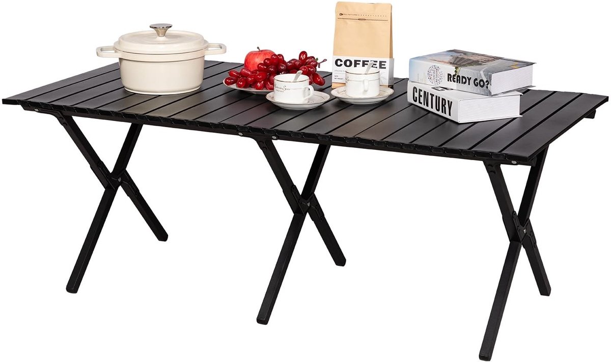 Dailygoods- Campingtafel Inklapbaar 119 x 58 cm - Klaptafel Voor 4-6 Personen - Vouwtafel Met Draagtas - IJzeren Tafelblad - Stabiele X-vormige Poten - Duurzaam Design