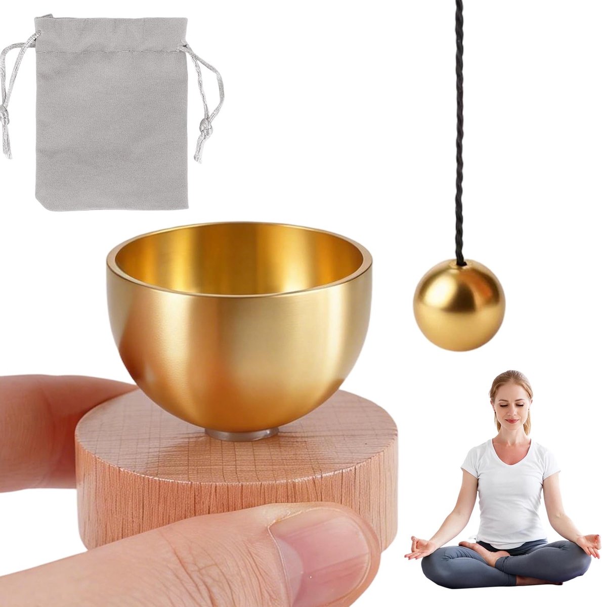 Dailygoods - Tibetaanse Klankschaalset Klein, Ø 3 cm Klankschaalkussen en Tas en 1 Messing Bellen, Mini Handgehamerde Meditatieklankschaal, voor Holistische Genezing, Stressverlichting, Meditatie Ontspanning