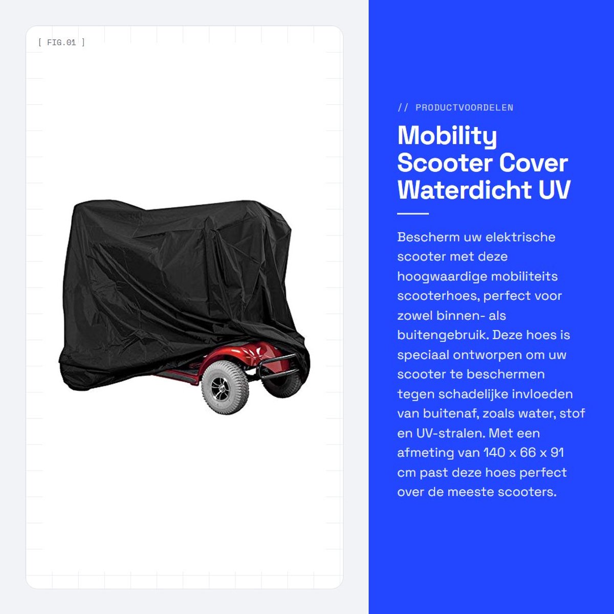 Dailygoods - Mobility Scooter Cover - Waterdicht - UV Bescherming - 140 x 66 x 91 cm - Stofdicht - Geschikt voor Elektrische Scooters