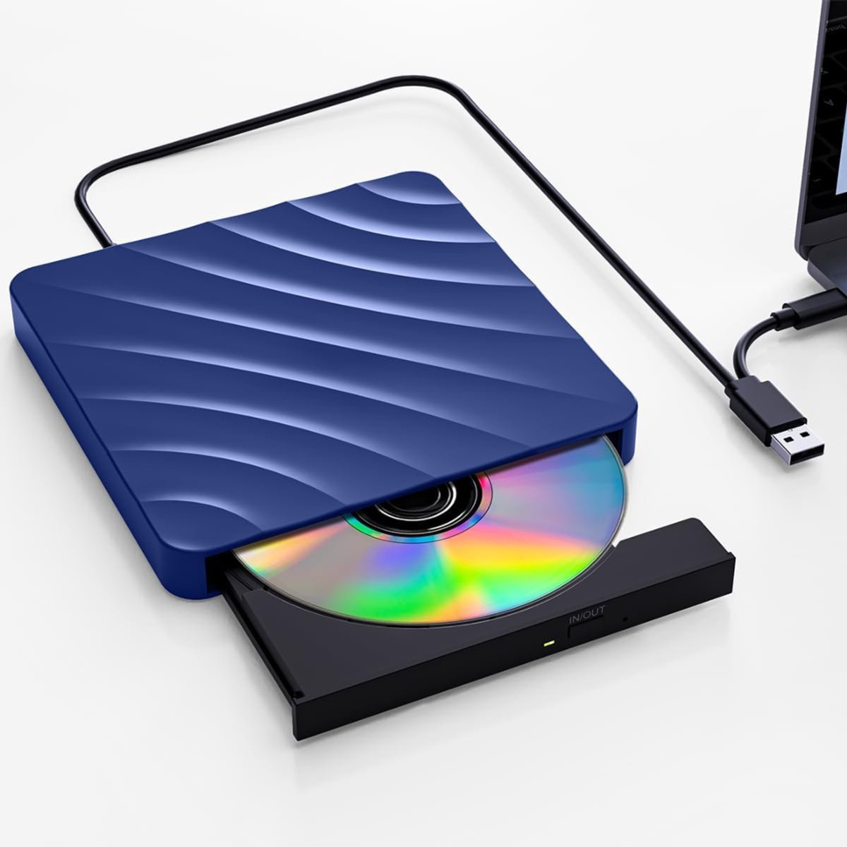 QORA® Externe DVD Speler voor Laptop - Externe DVD Speler - DVD Speler - Blauw - 19cm x 17cm x 4cm