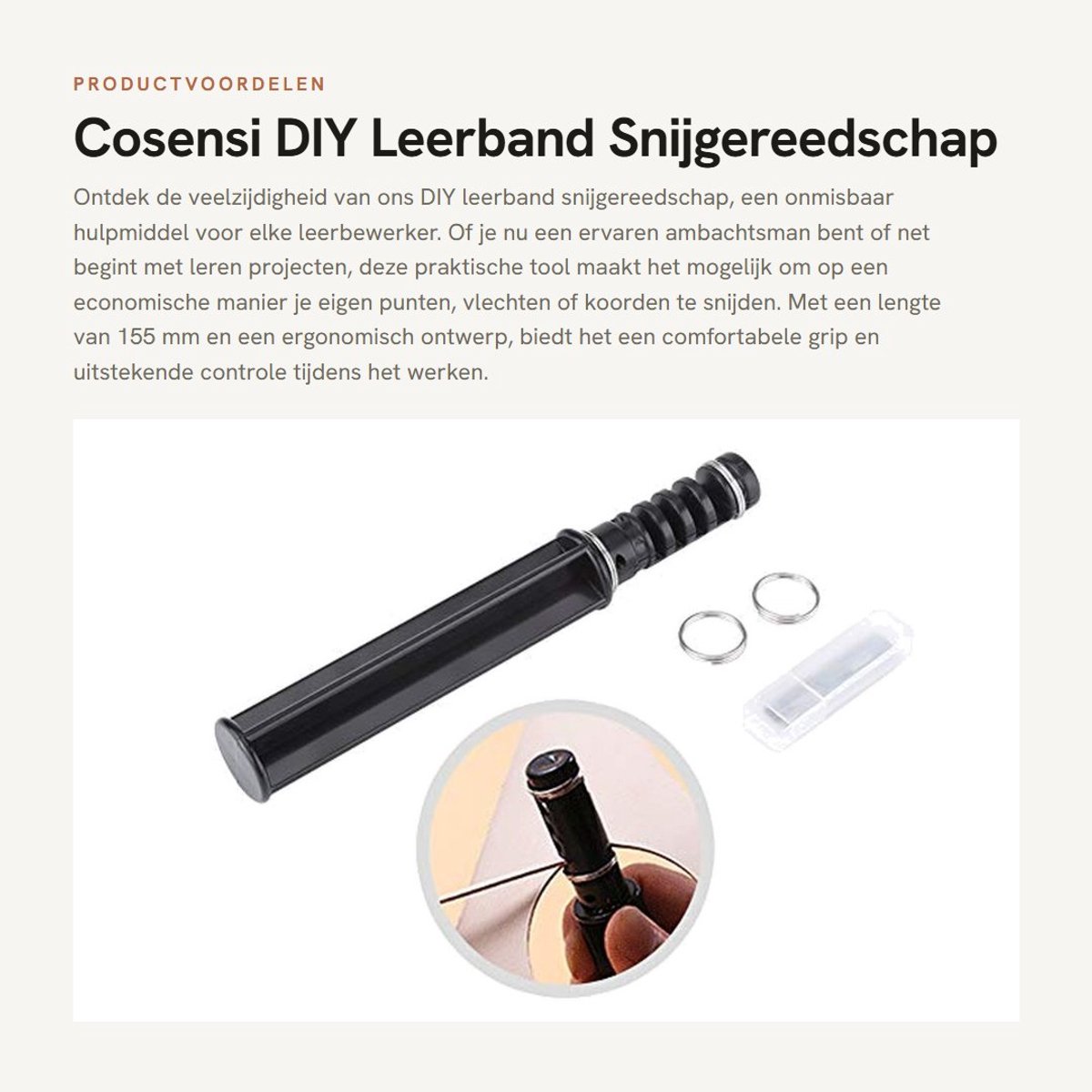 Dailygoods- Leerbewerkingstool - Precisie Snijtool - Handgereedschap - 3 Vervangbladen - Voor Leerprojecten - Lengte 155 mm - Leer Snijder
