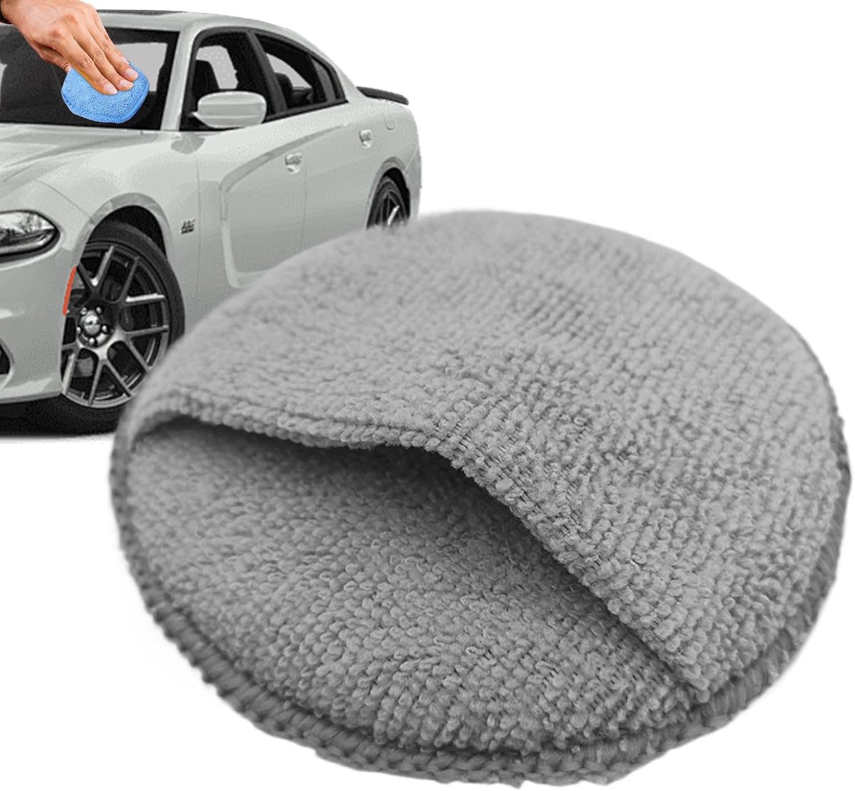 Applicatorpads Fijne Vezels - Polijstspons - Auto Reinigen - Met Handige Zak - 13 cm - Grijs