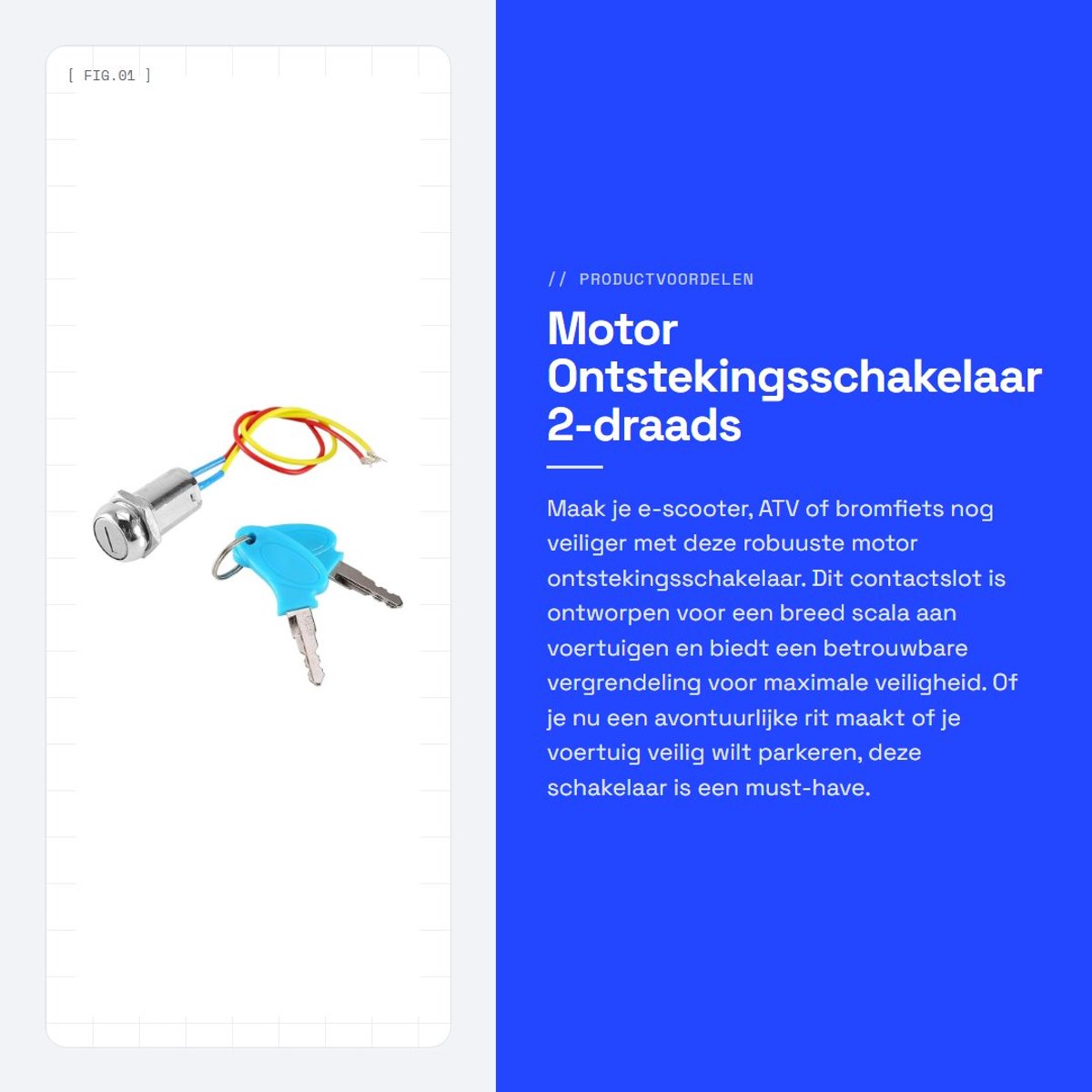 Dailygoods - Motor Ontstekingsschakelaar - 2-draads contactslot - Veilig en betrouwbaar - Universeel - Geschikt voor e-scooters en ATV's - Inclusief s...