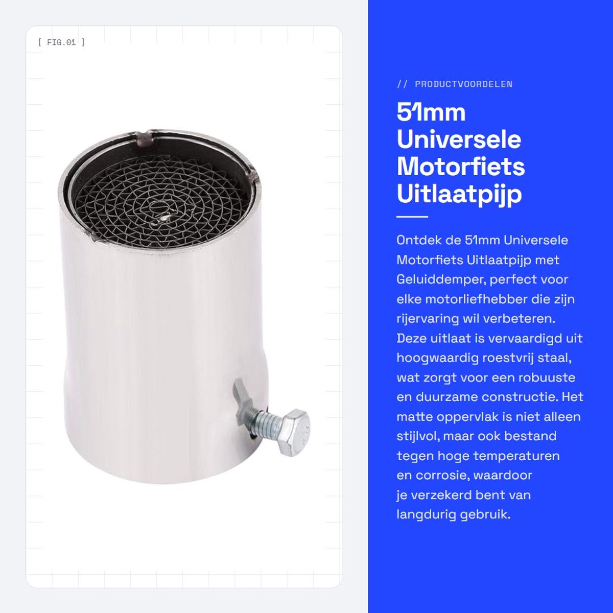 Dailygoods- Uitlaatpijp Duurzaam Roestvrij Staal - Geluiddemper - Universele Motorfiets - Vermindert Geluid - Hoogwaardige Kwaliteit - Comfortabele Rijervaring - Uitlaatdemper