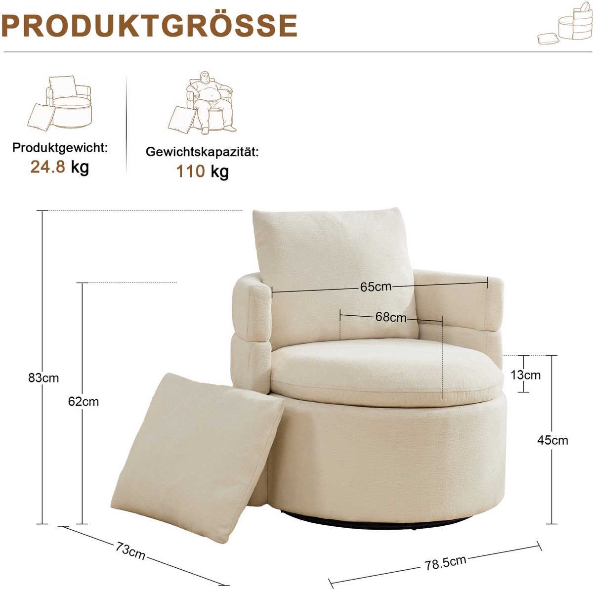 HAUSS SPOLE Fauteuil - Draaibare Accentstoel Met Verborgen Opbergruimte - Voor Woonkamer, Slaapkamer En Leeshoek - Chenille - Ivoor