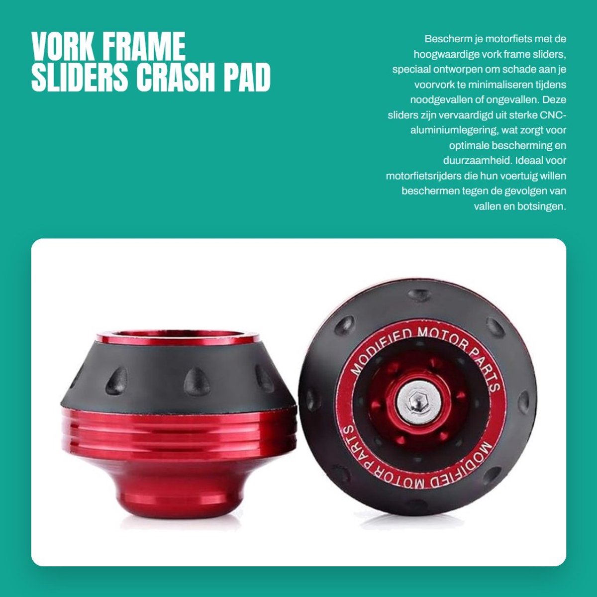 Dailygoods- Vork Frame Sliders CNC Aluminium - Crash Pad - Motorfiets Bescherming - Voorwieldoppen - 1 Paar (2 Stuks) - Afmetingen 59 x 46 x 15 mm - Motorfiets Beschermers
