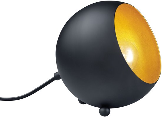 REALITY BILLY - Tafellamp - Zwart mat - Goudkleur - excl. 1x E14 max 28W - Snoerschakelaar
