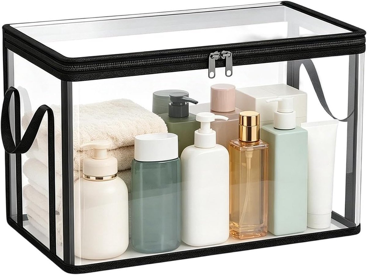 Opbergdozen met handgrepen - Verhuiszakken organizer - Ruimte organiseren - Stapelbaar en transparant - 33 x 26 x 4 cm