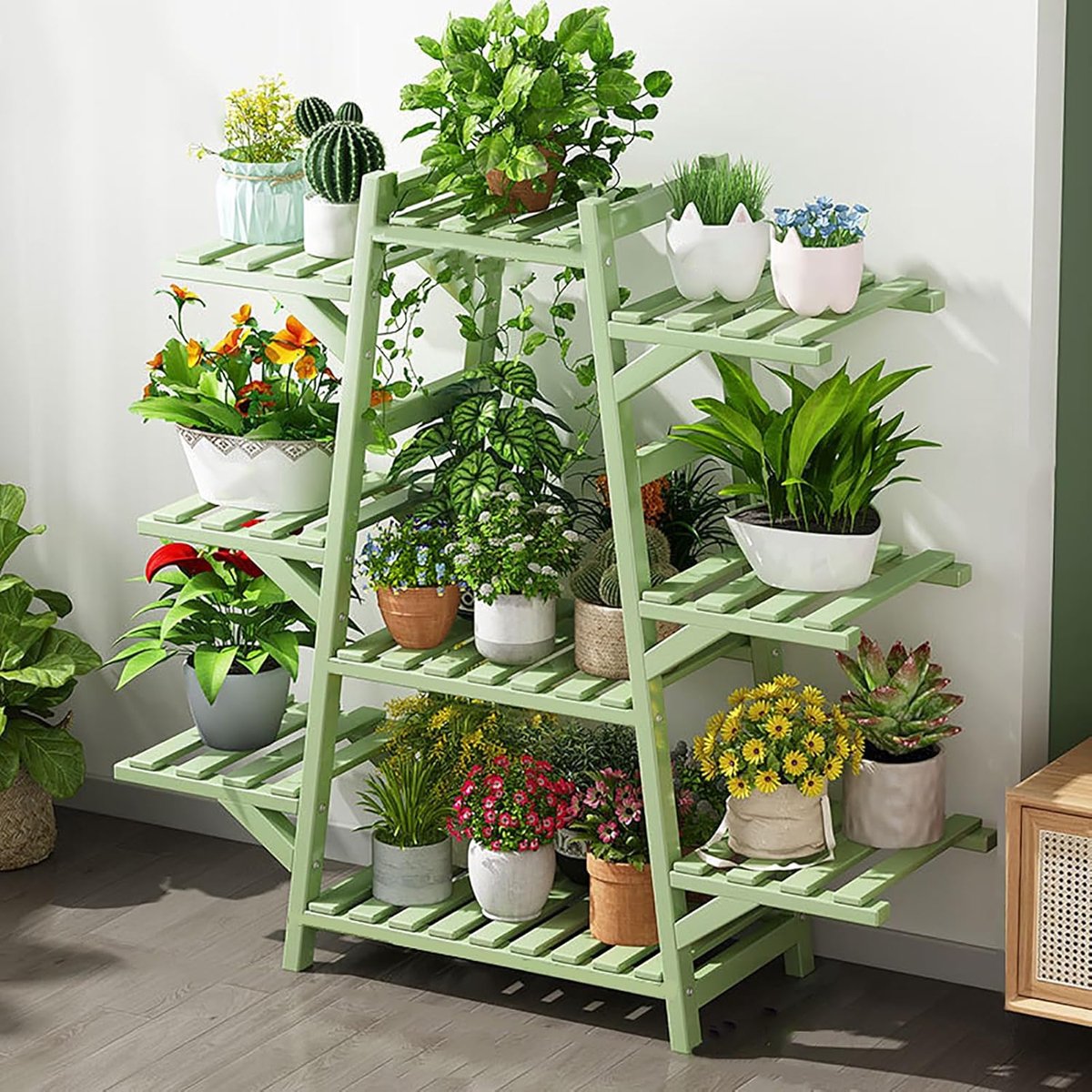 Plantenstandaard Bamboe - Bloemenrek Ladder - Planten Presenteren - Zeven Lagen - 75 cm Hoog - Zwart