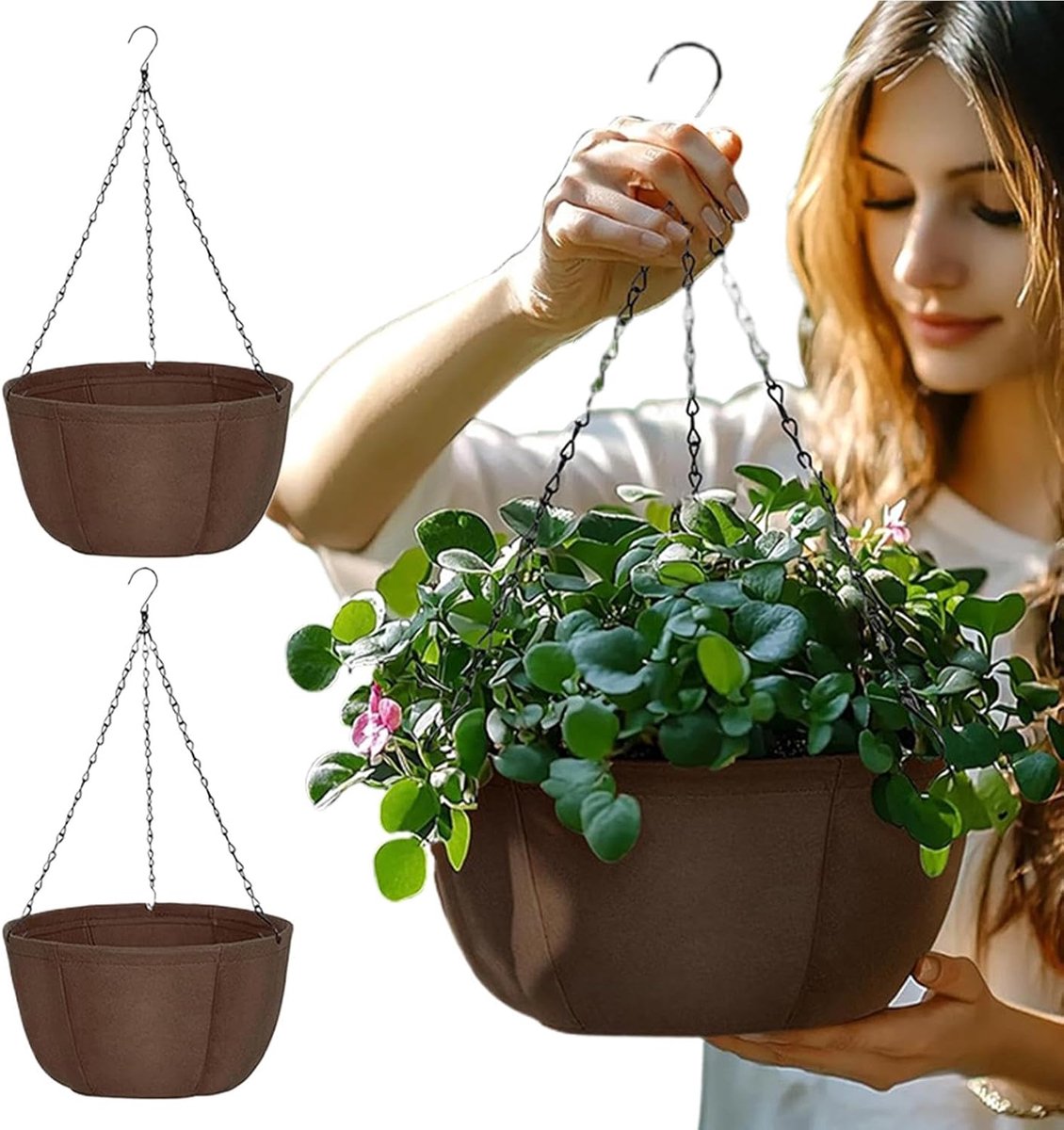 Hangbloempotten - Bloemmanden Stofketting - Balkon Decoreren - Verbetert Plantengroei - 3 stuks - Grijs