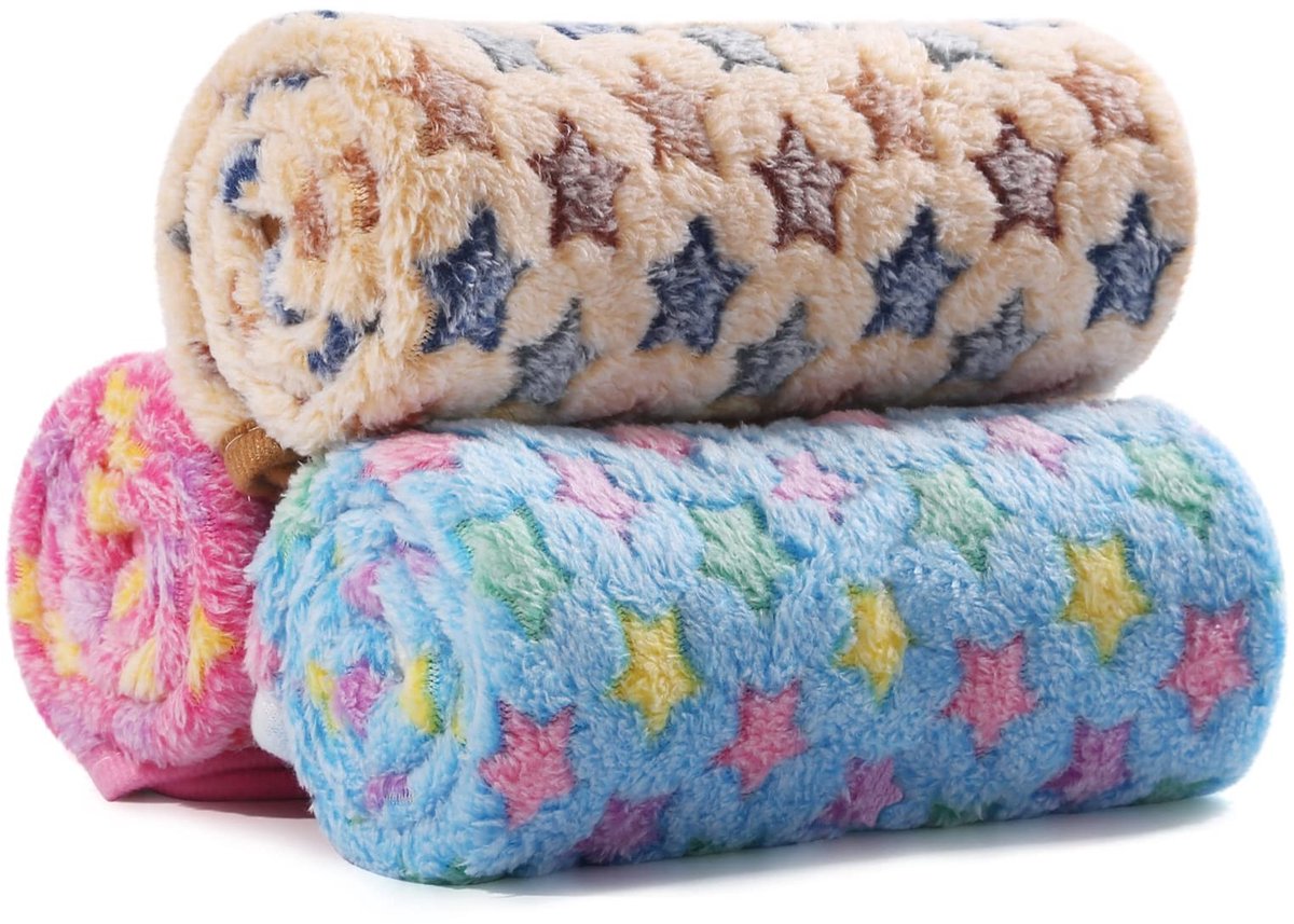 Dailygoods- Hondendeken Wasbaar - 3 Stuks - Zachte Fleece - Sterrenpatroon - Voor Kleine/Middelgrote Honden/Katten - Maten S/M/L - Huisdierdeken