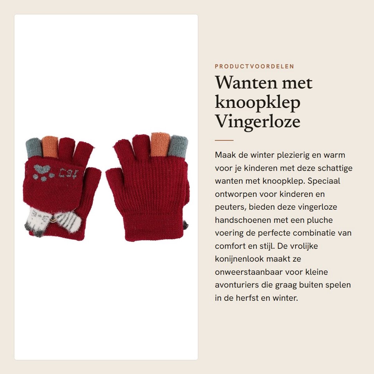 Dailygoods- Winterhandschoenen Vingerloos - Wanten met Knoopsluiting - Gebreide Handschoenen - Pluche Voering - Waterdicht - Uniseks - Vingerloze Wanten