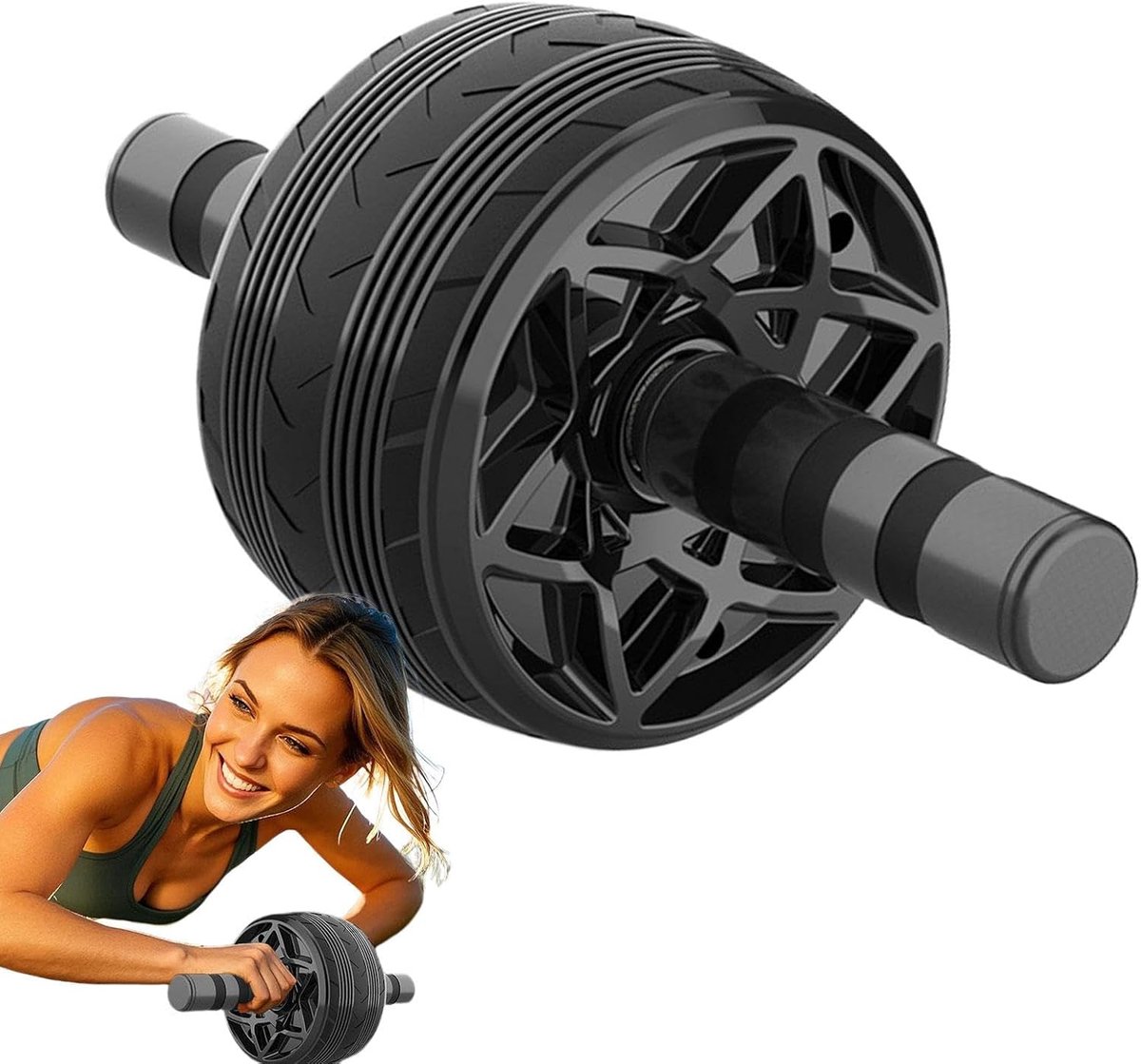 Buikspierwiel - Core Trainer - Krachtraining Thuis - Automatische Rebound - 16 x 20 cm - Zwart