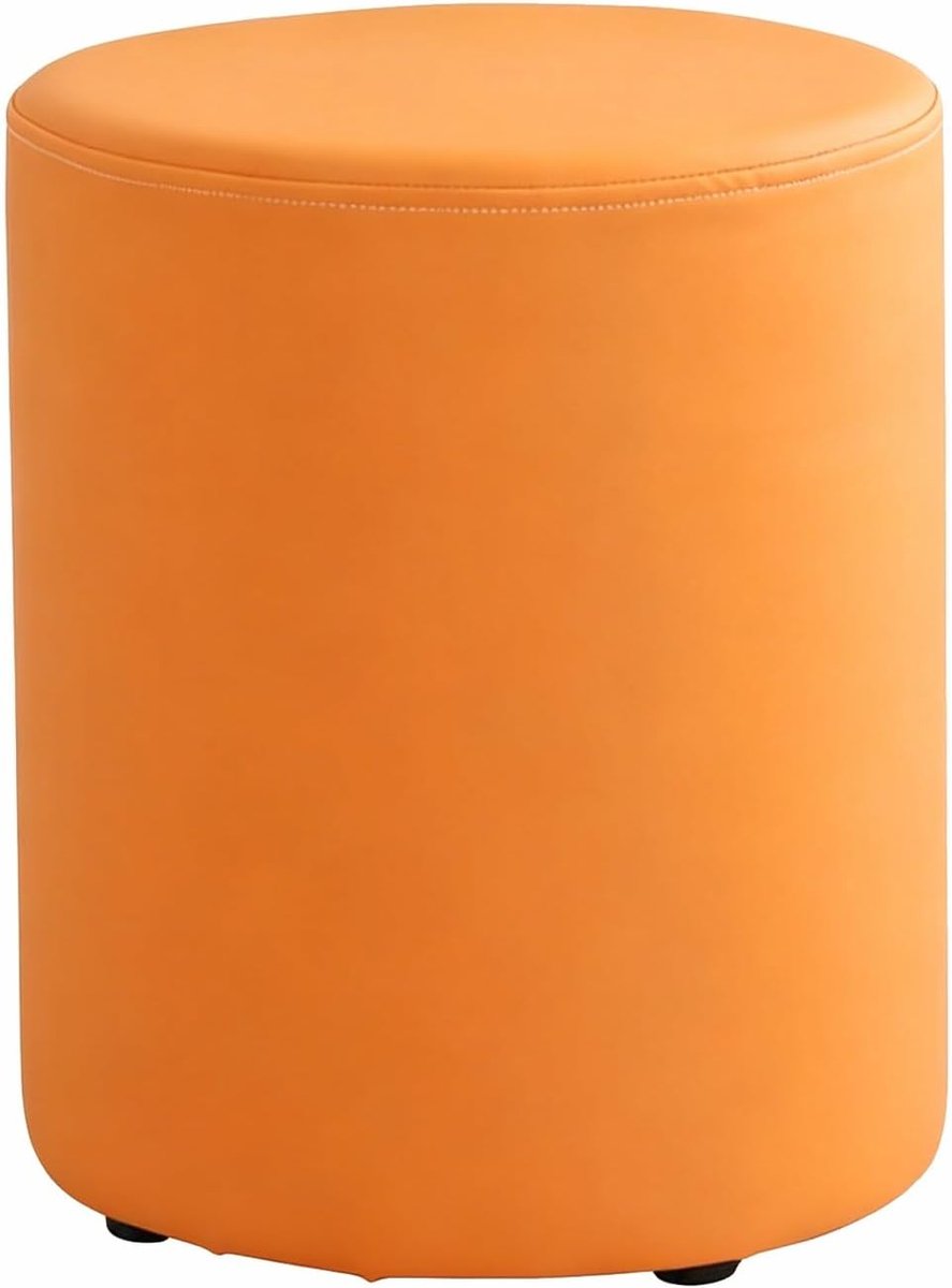 Ronde Gewatteerde Ottoman - Voetenbank Poef - Ontspannen Zitten - Glad Kunstleer - 45 cm Diameter - Oranje