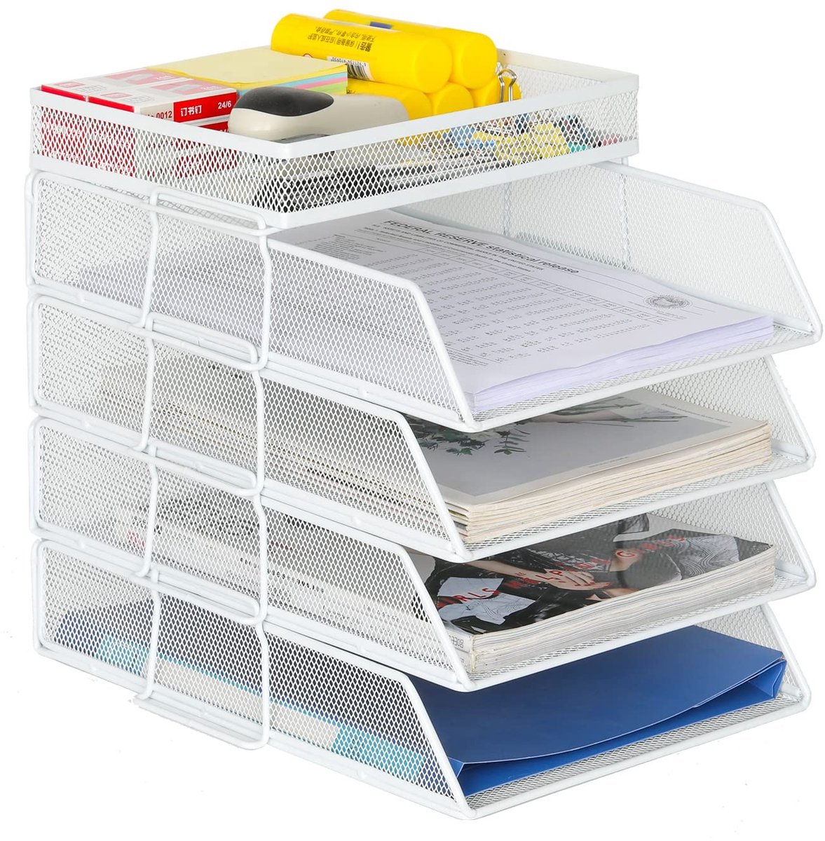 Dailygoods- Documenthouder A4 - Stapelbare Bureau Organizer - Bureaublad met 4 Lagen - Duurzaam Metaal - Elegante Industriële Uitstraling - Netjes en Ordelijk - Brievenbak