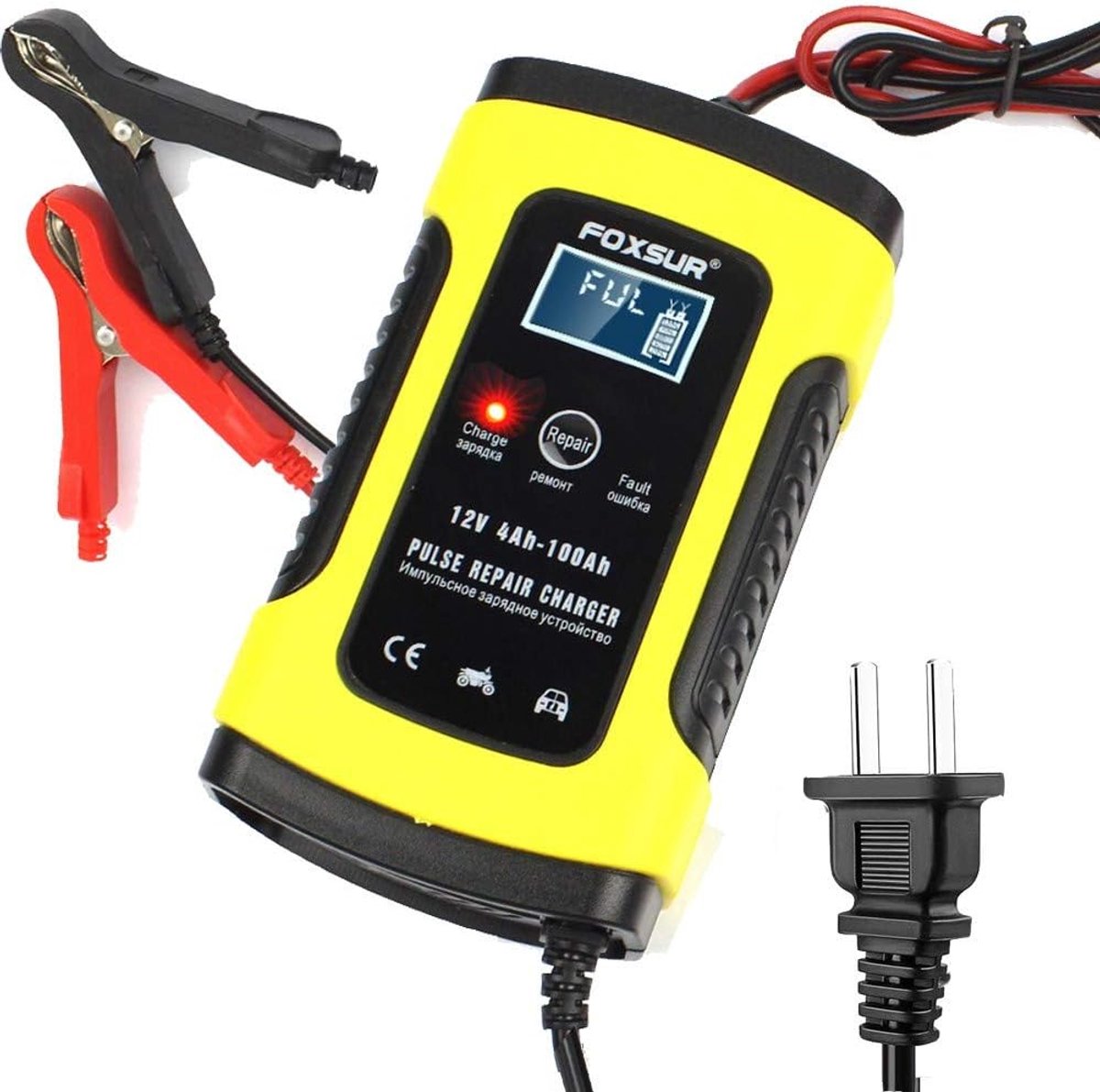 Acculader Onderhouder - Slimme Lader - Voertuig Batterij - 3-Traps Opladen - 4-100Ah - Geel