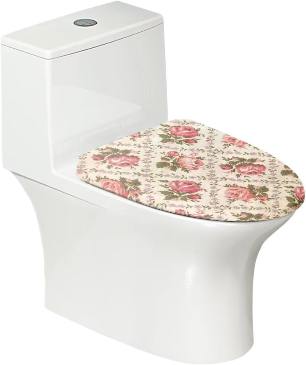 Toiletdeksel hoes - WC bril cover - Badkamer decoratie - Vlekbestendig stretch materiaal - Universele pasvorm - Roze bloemenprint