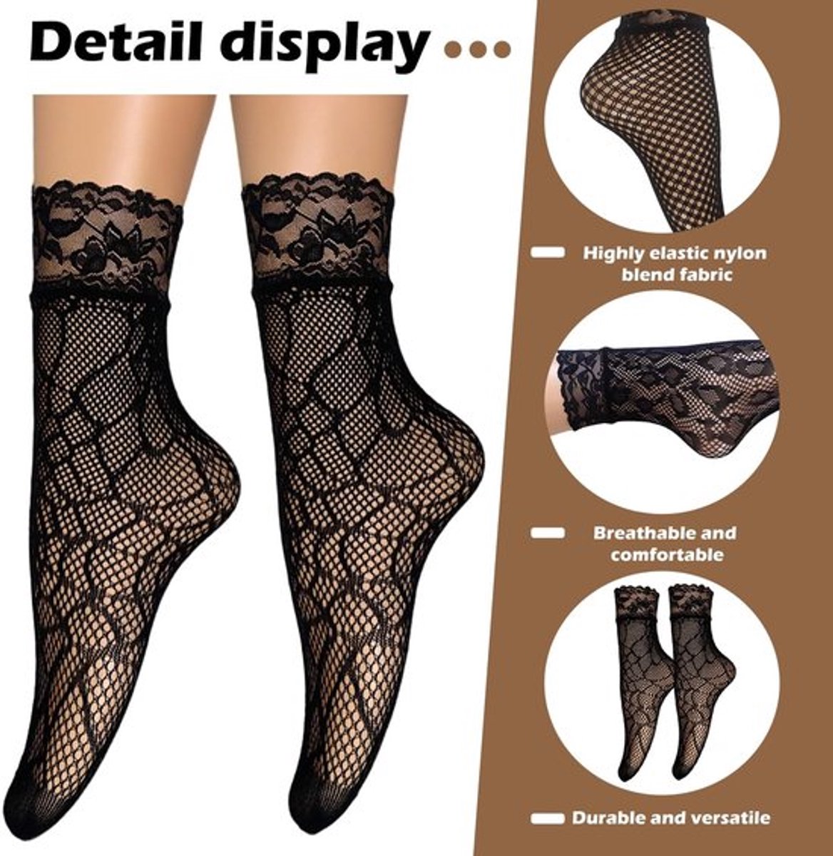 Visnetenkousen - sexy kousen - zwart - trendy pop sokjes - perfect voor feesten - 5 paar