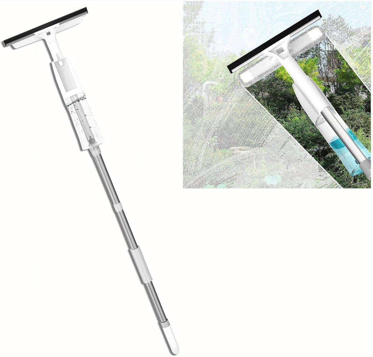 Raamwisser met steel - Ruitenreiniger - Glas Oppervlakken Reinigen - 3-in-1 Functionaliteit - 120 cm Uitschuifbaar - Grijs