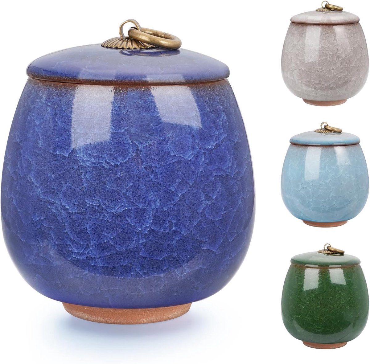 Keramische Gedenkurn - Mini urn van keramiek - Ljskraakpatroon - 170ml - Gedenkurn voor mens en huisdierenen - Donkerblauw