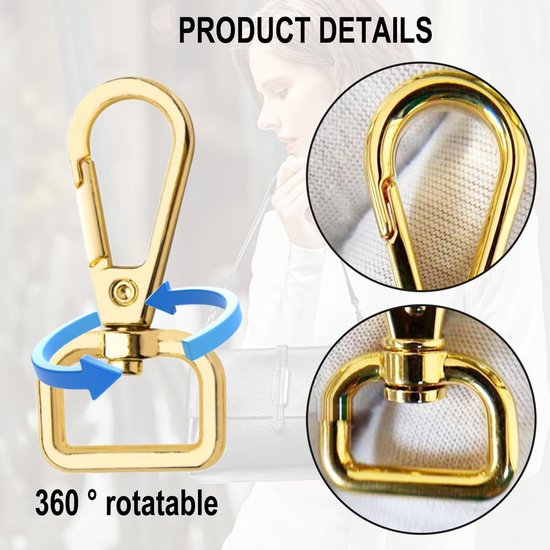 12 Pcs Gouden Sleutelhangers - D-Ringen - Swivel Lobster Hooks - Swivel Alloy Carabiner voor het Maken van Handgemaakte Tassen - Rugzakken - Creatieve Knutselprojecten van Naler — afbeelding 4
