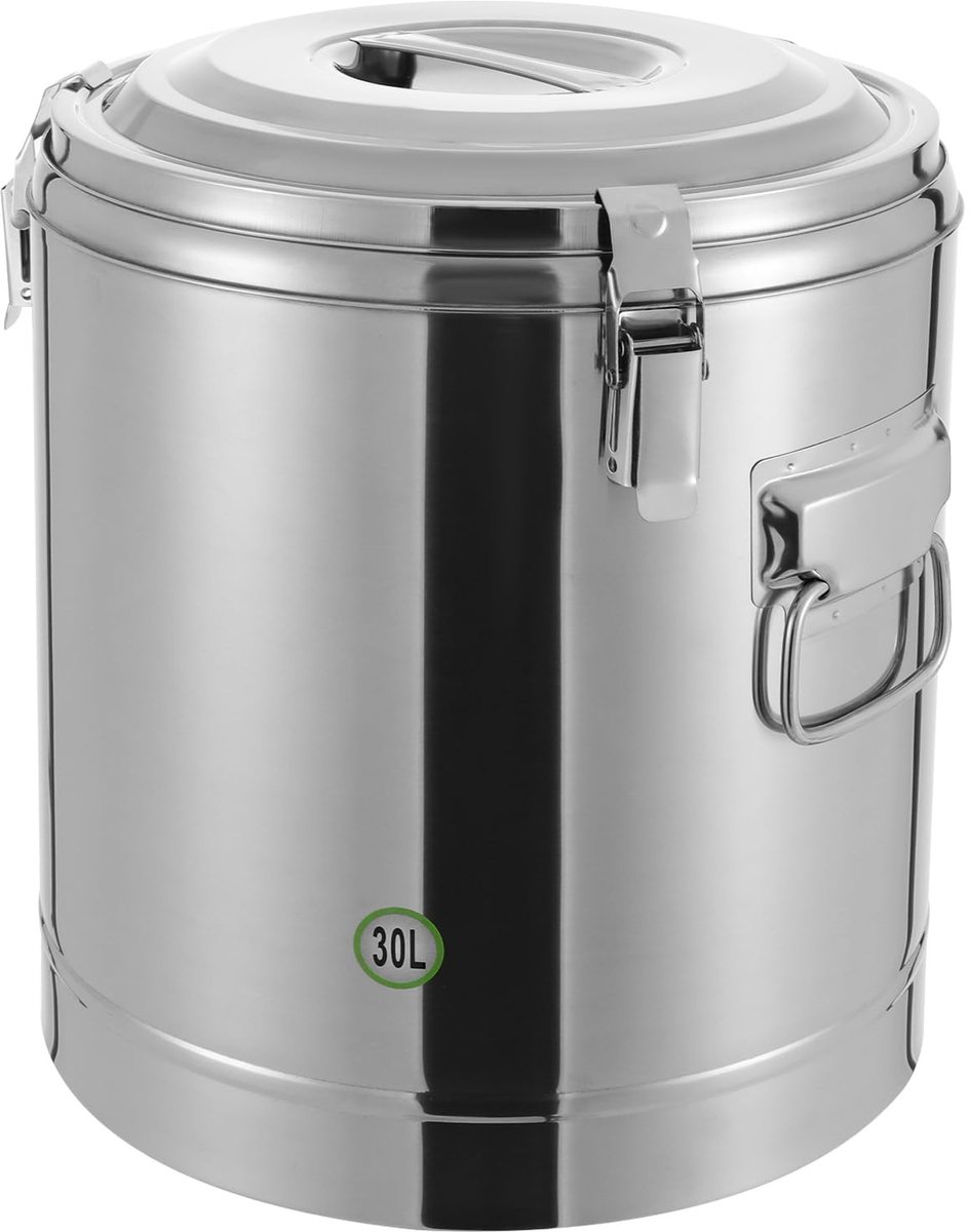 Dailygoods- Thermocontainer 30 liter - Roestvrij Staal - Isoleerkan - Handgrepen - Deksel met Rubberen Ring - Lange Levensduur - Thermoskan