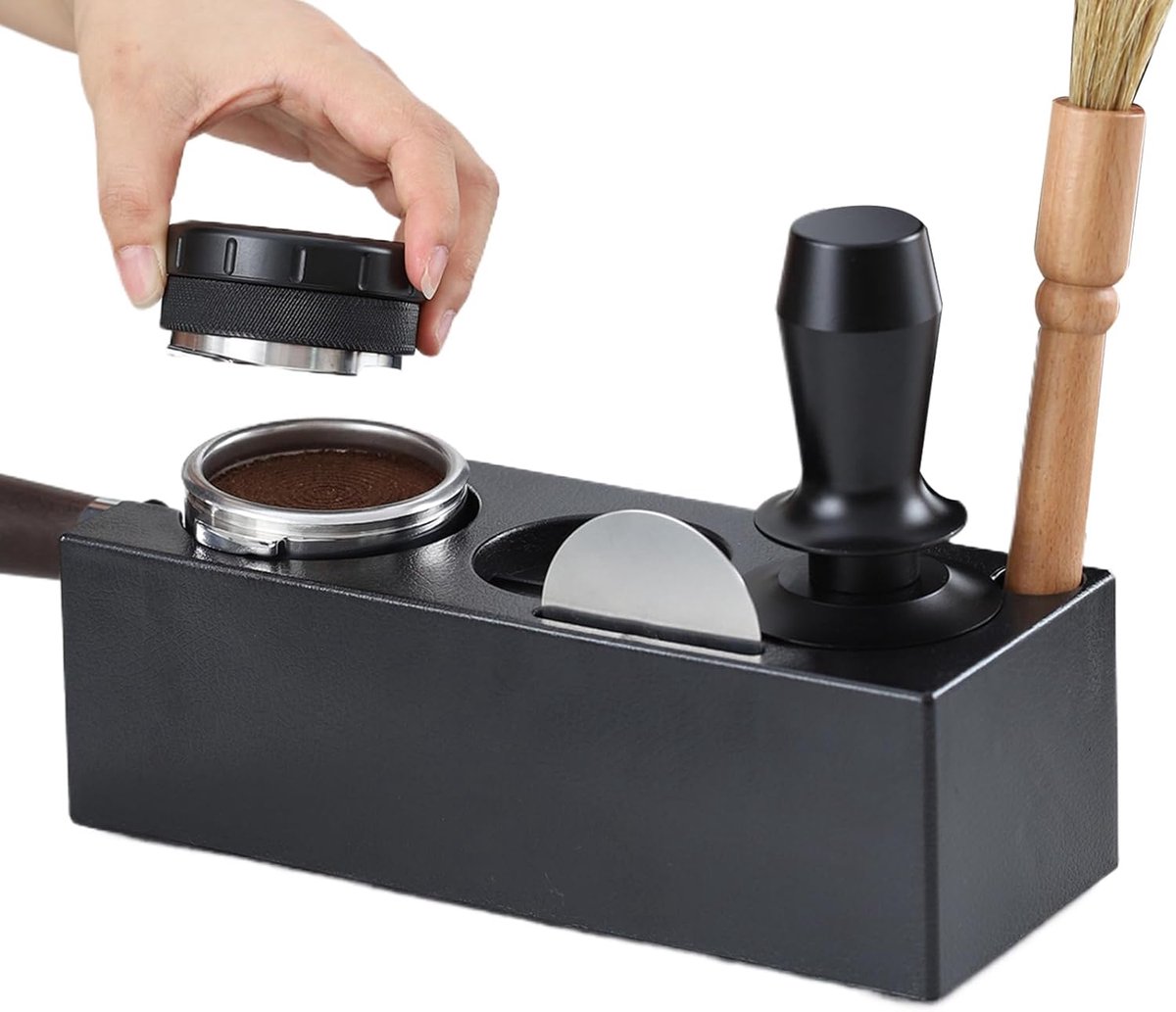 Espresso Tamp Station Koffie Organizer Mat Koffie Bereiden Hygiënisch Afneembaar Bakje 24x9x7.5 cm Zwart