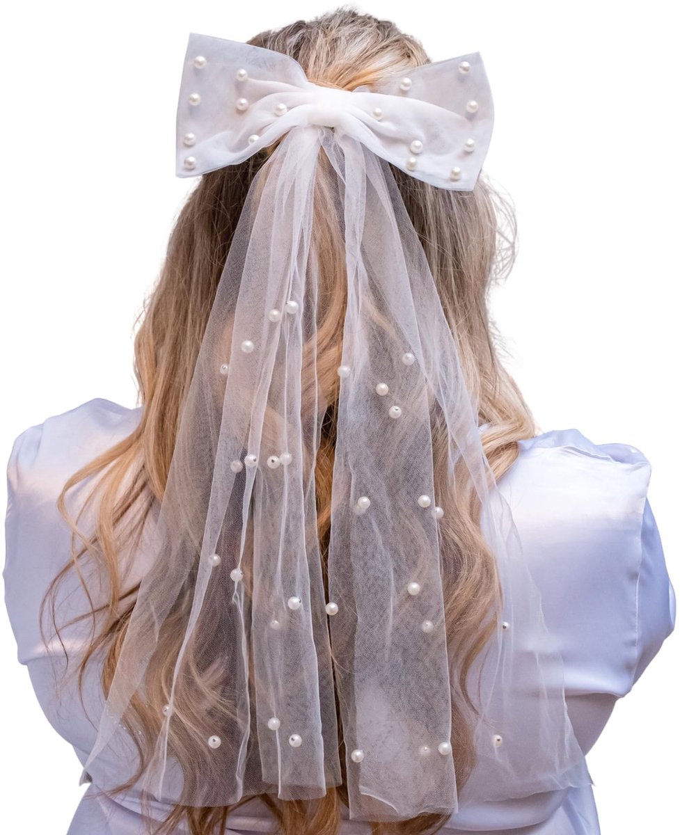 Dailygoods- Bruidshaar Sluier Parel - Tule Strik Sluier - Lichtgewicht - Elegant - Decoratief - Tijdloze Verfijning - Bruidssluier