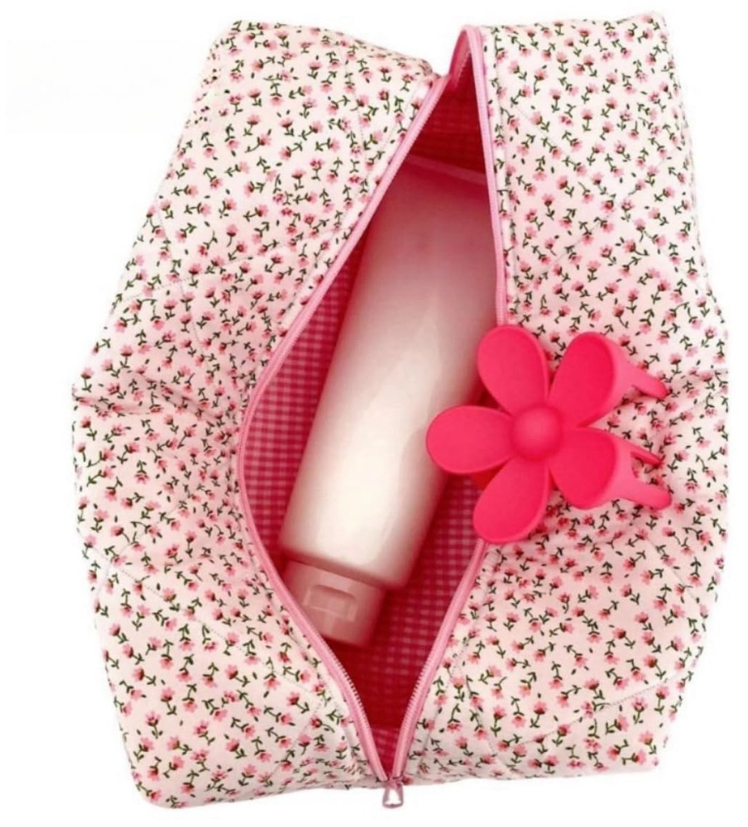 Dailygoods - Aucuu Make-uptas met bloemen, katoenen toilettas, make-uptassen, draagbare cosmetische reistassen, grote capaciteit, bloementoilettas, gewatteerde wasorganizerzakje voor vrouwen, meisjes, voor school