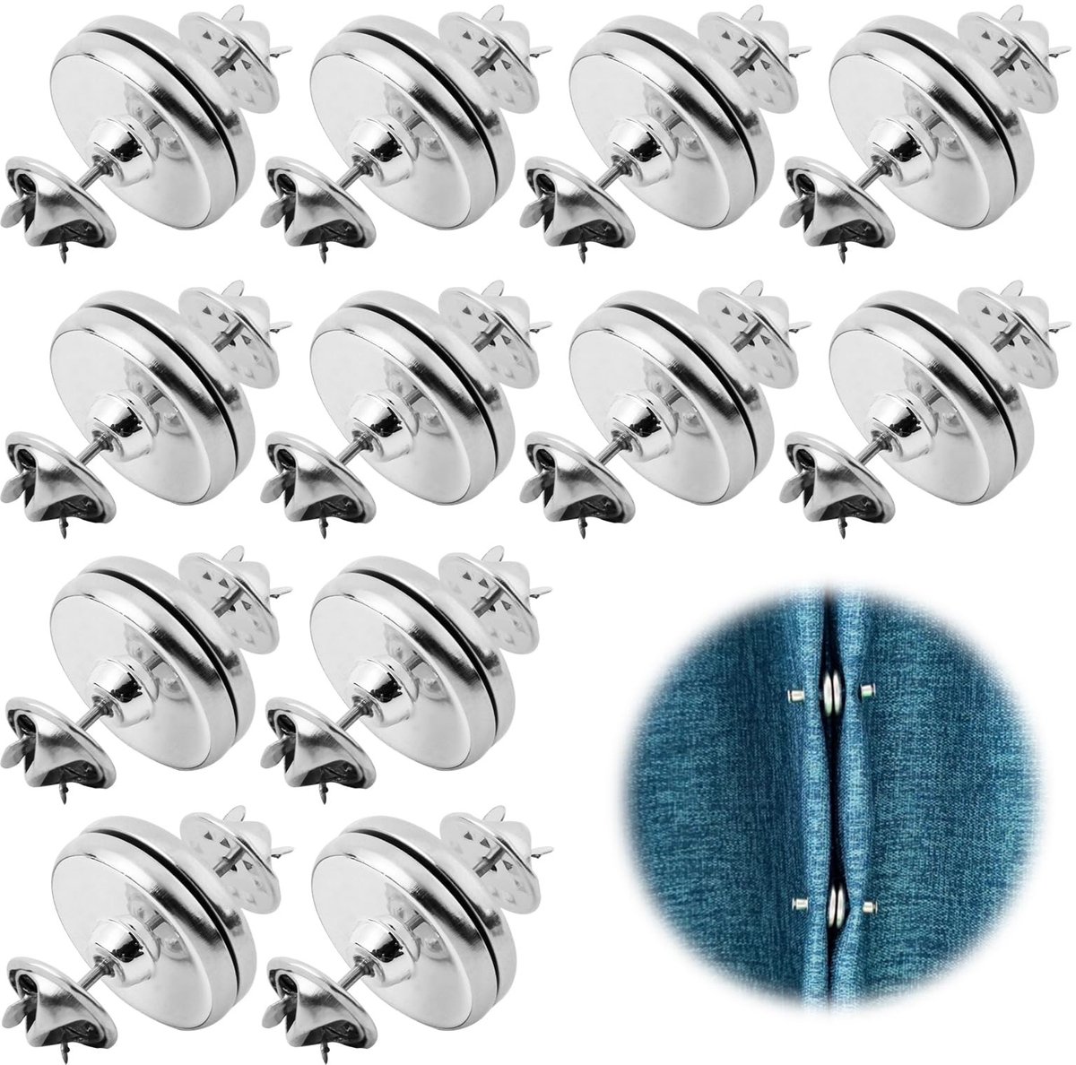 Dailygoods - 12 paar zilveren magneten voor gordijnen, gordijnmagneetknop, gordijnsluiting, magneet, roestvrij, universeel inzetbaar voor gordijnen in slaapkamer, keuken en meer