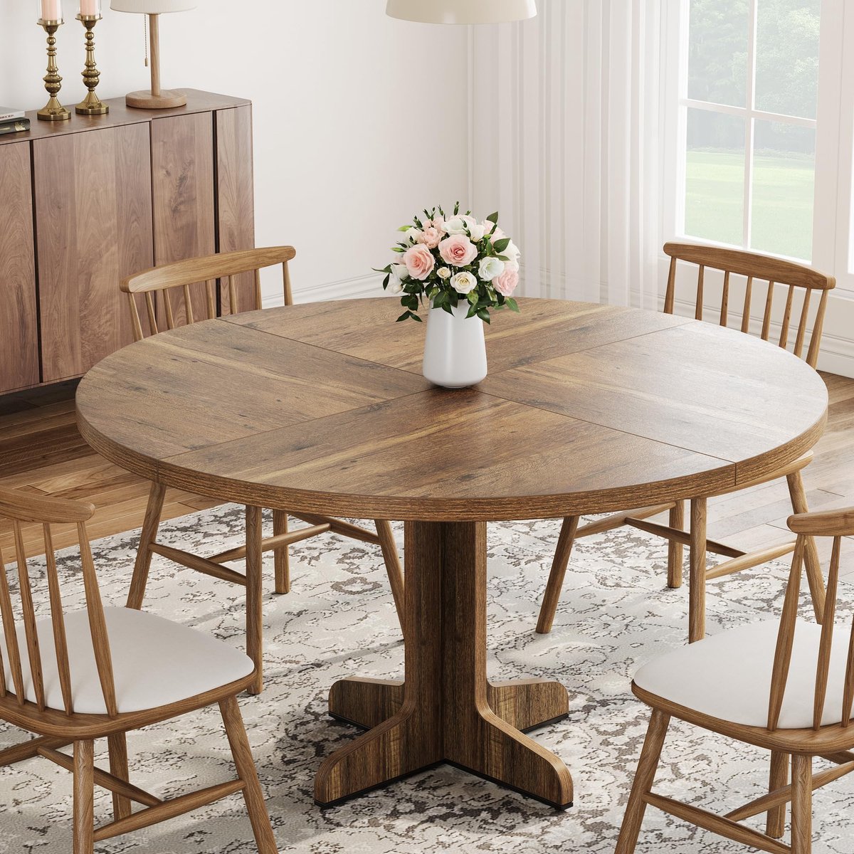 Eettafel Rond - 120x120x76cm - Stevig Onderstel - Keukentafel geschikt - voor 4 tot 6 Personen - voor Eetkamer of Woonkamer - Bruin