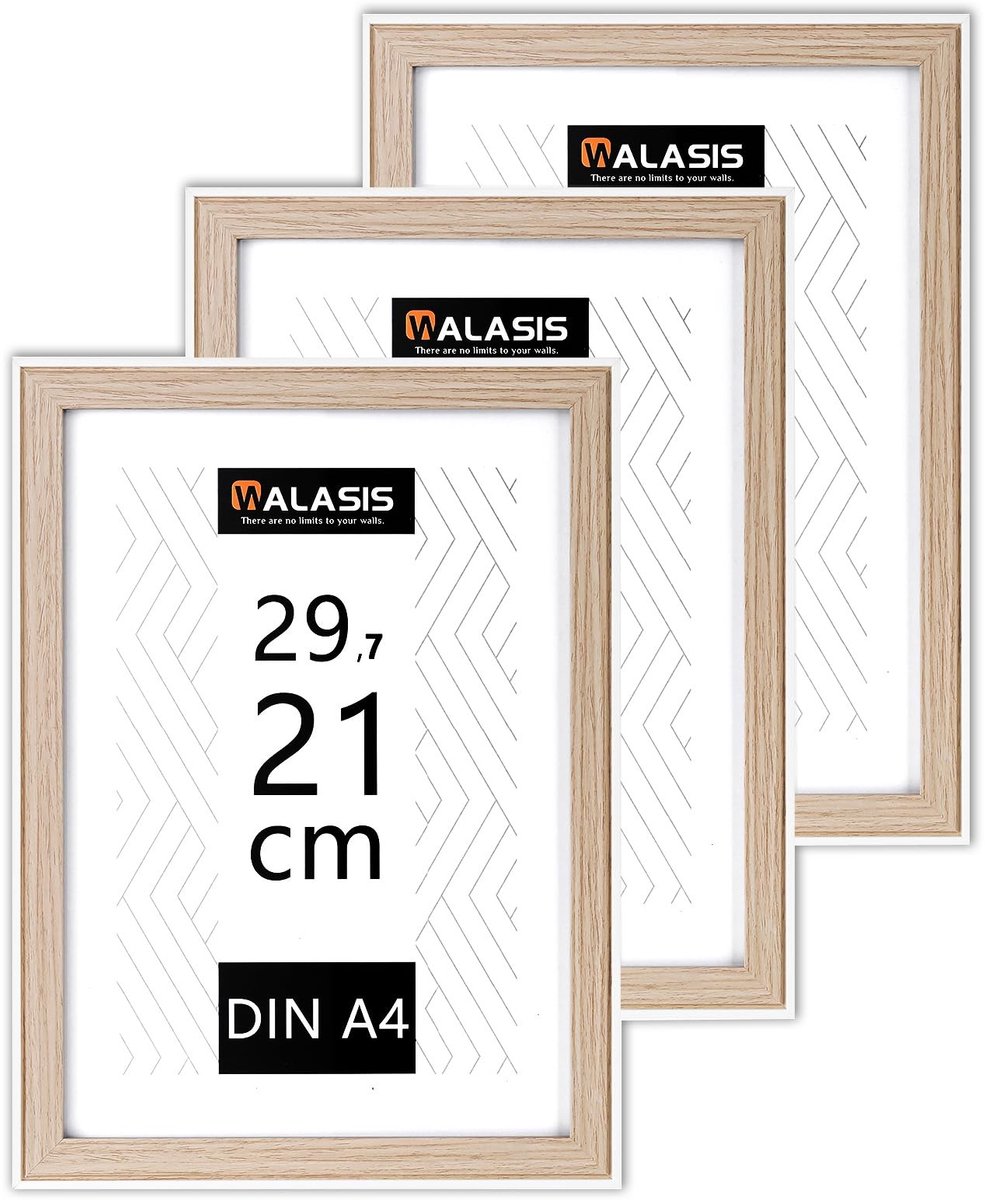 Dailygoods- Fotolijst A4 set van 3 - Houten lijst - MDF en acrylglas - Geschikt voor horizontaal/verticaal - Modern design - Duurzaam en stabiel - Fotoframe