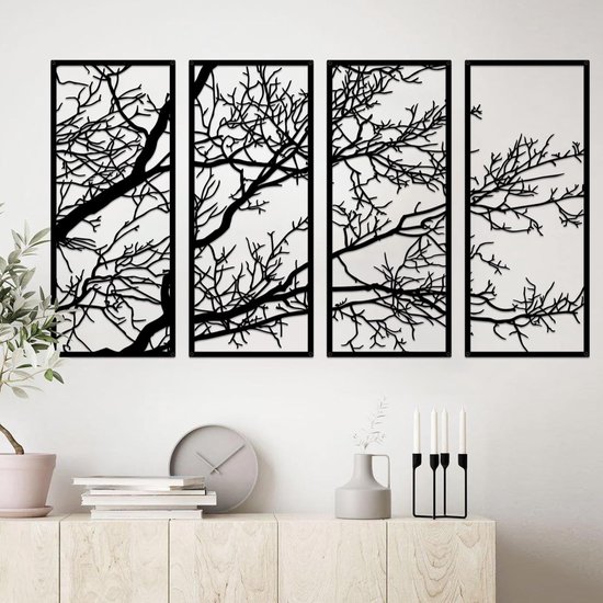 Dailygoods - Décoration murale Arbre de vie - Décoration murale en métal - Décoration murale Intérieur/Extérieur - Décoration murale Jardin - Décoration murale Salon - Lot de 4 pièces - Art mural