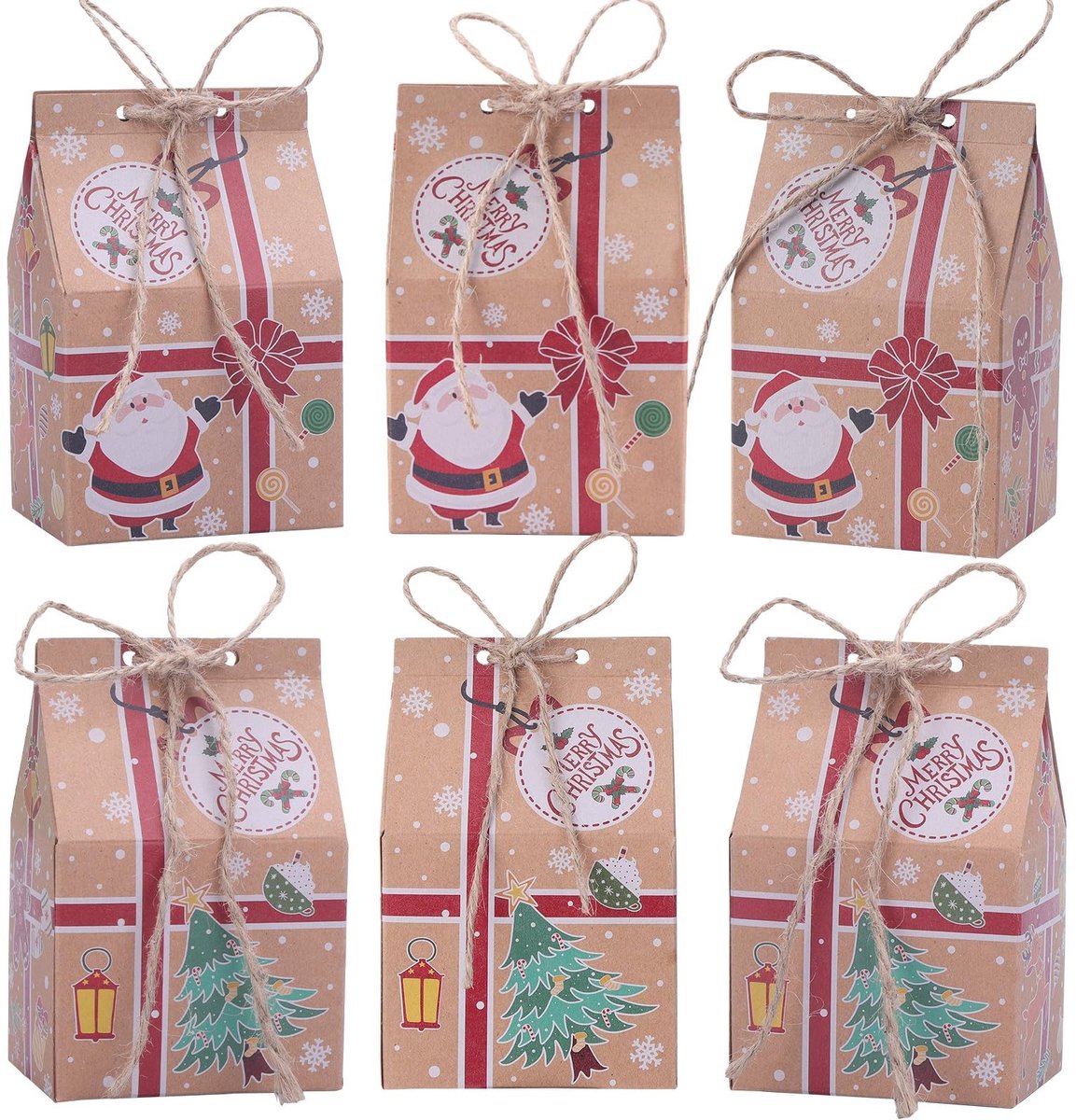 Dailygoods- Cadeauzakjes 30 Stuks - Kerstcadeauzakjes - Kraftpapier - Snoepdozen - Sneeuwmanpatronen - Perfect voor Sieraden en Snoep