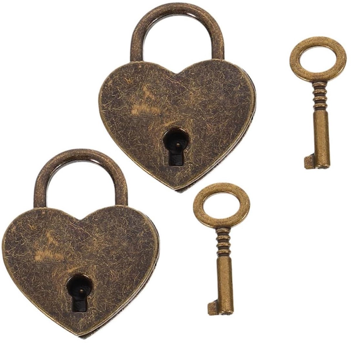 Dailygoods- Hangslot Mini Hartvorm - Hangslot met Sleutel - Decoratief Hangslot - Hangslot voor Koffers - Hangslot voor Sieraden - Schattige Bronzen Slot