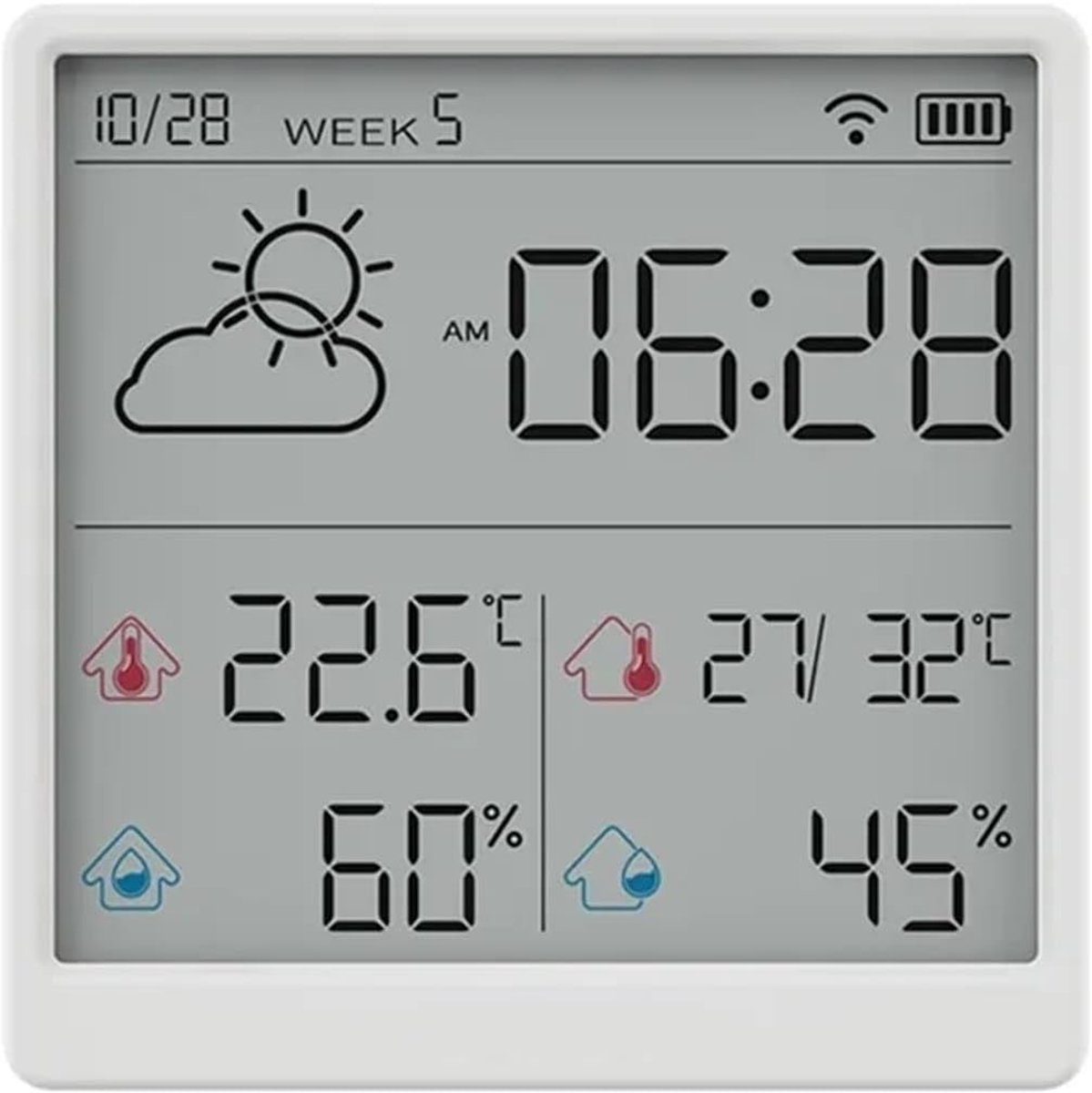 Weerstation Sensor - Hygrometer Thermometer - Binnenklimaat Monitoren - Slimme Connectiviteit - 86x86x13.3 mm - P