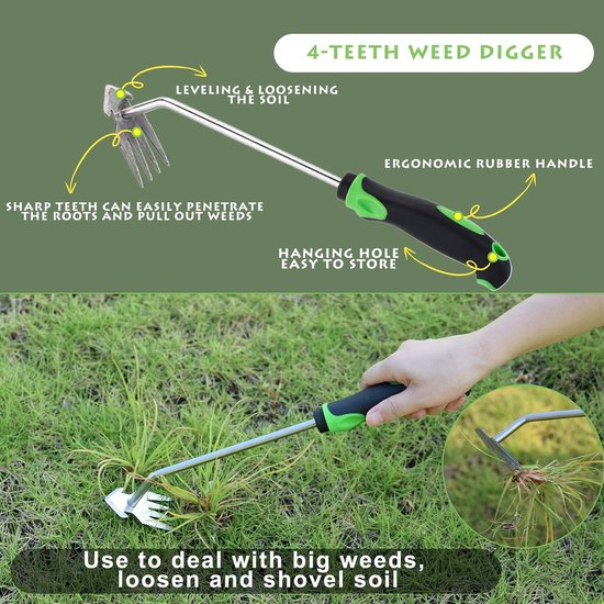 Set 3-Delig Roestvrijstalen Handonkruidwieders - Onkruidtrekker-Set - Rvs Onkruidwieder - Tuingereedschappen - Onkruidverwijderaar - Met Rubberen Handvat - Voor Tuin, Terras, Bloembedden en Trottoirs — afbeelding 3