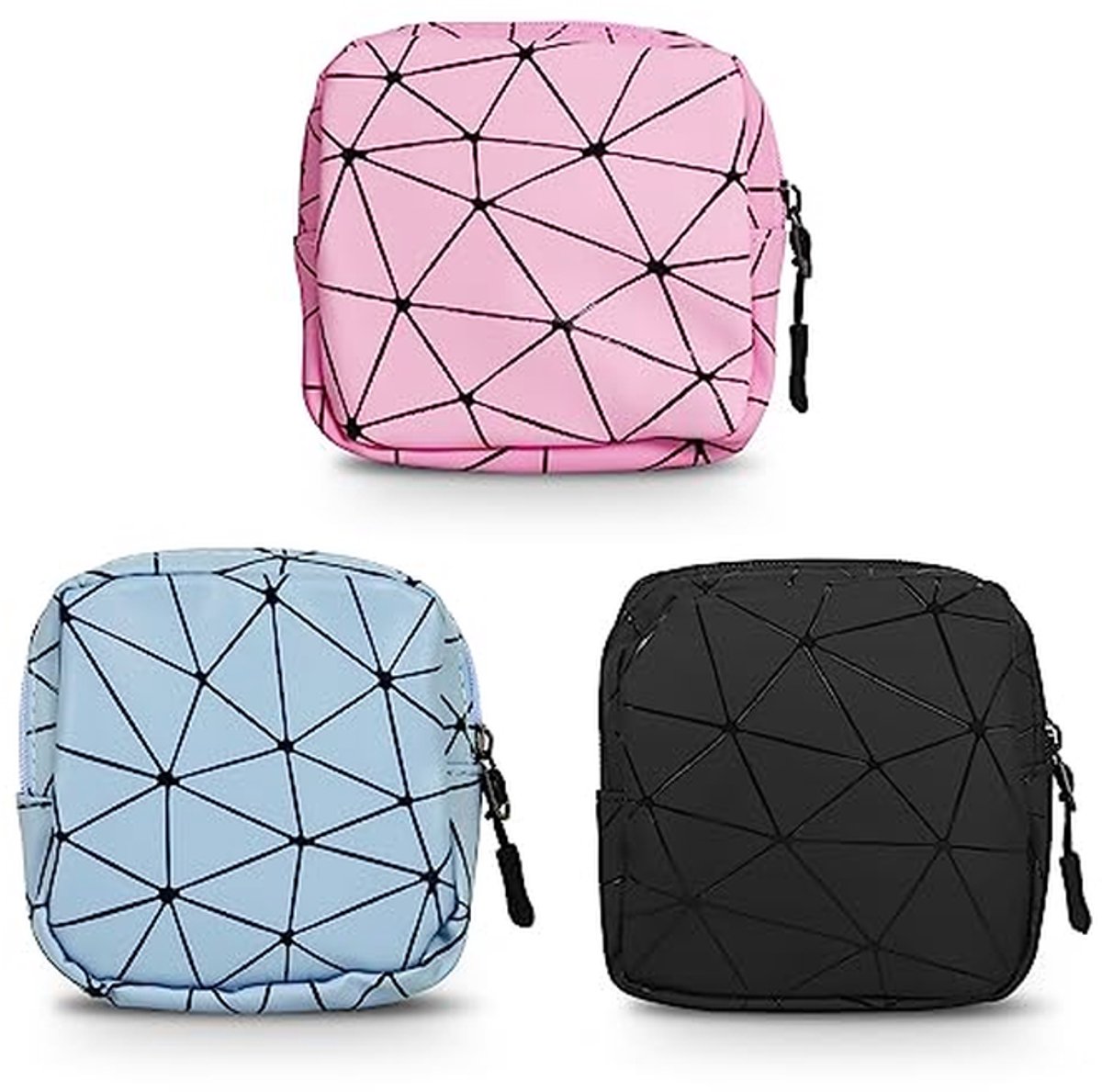Maandverband Opbergtas - Menstruatie Pouch - Hygiënisch Opbergen - Waterdicht PU Materiaal - 3 Stuks Set - Blauw Zwart Roze
