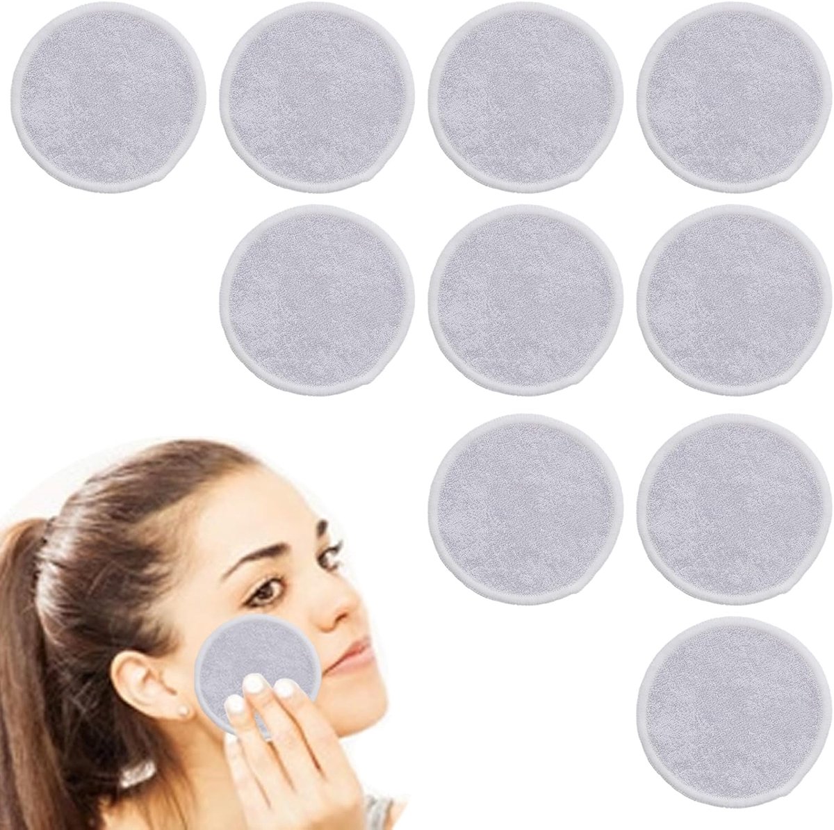 Make-uppads - Herbruikbare pads - Gezichtsreiniging - Dubbellaags - 10 stuks - Grijs