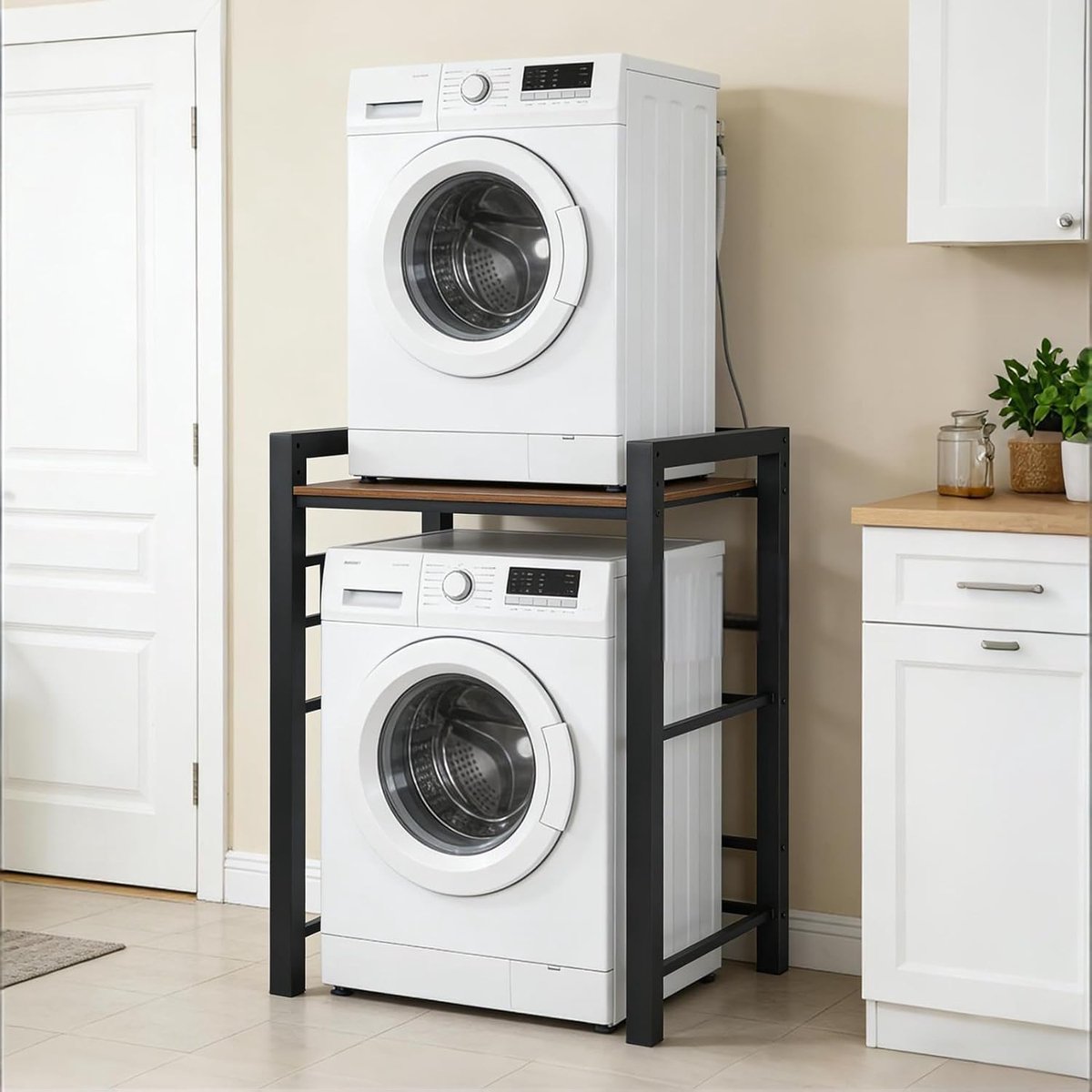 Wasmachinerek - Drogerkast - Ruimte Besparen - 3 Hoogtes Verstelbaar - 75 x 67 x 105 cm - Zwart