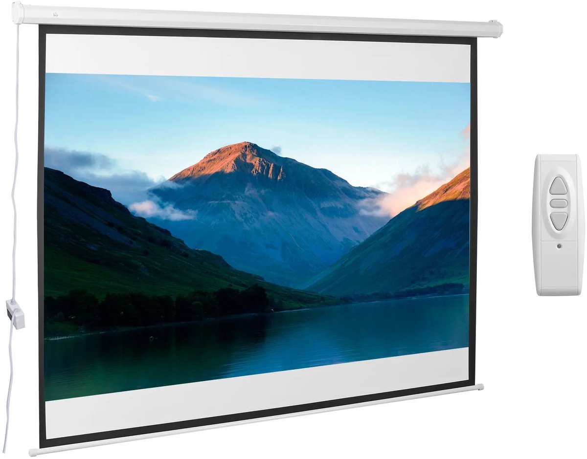 Rolu Projectiescherm – Elektrisch Projectiescherm – Projectiedoek – 84 Inch – Afstand Bedienbaar – Kreukvrij – Kantoor - Wit