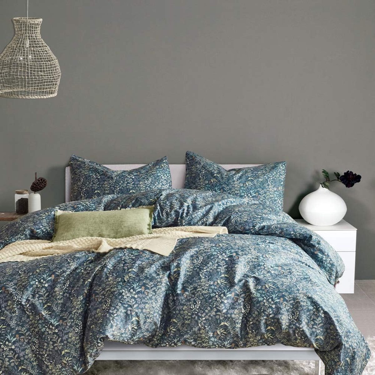 Dekbedovertrek Set - Bloemen Beddengoed - Slaapkamer Decoratie - Verborgen Rits - 80x90 cm - Blauw