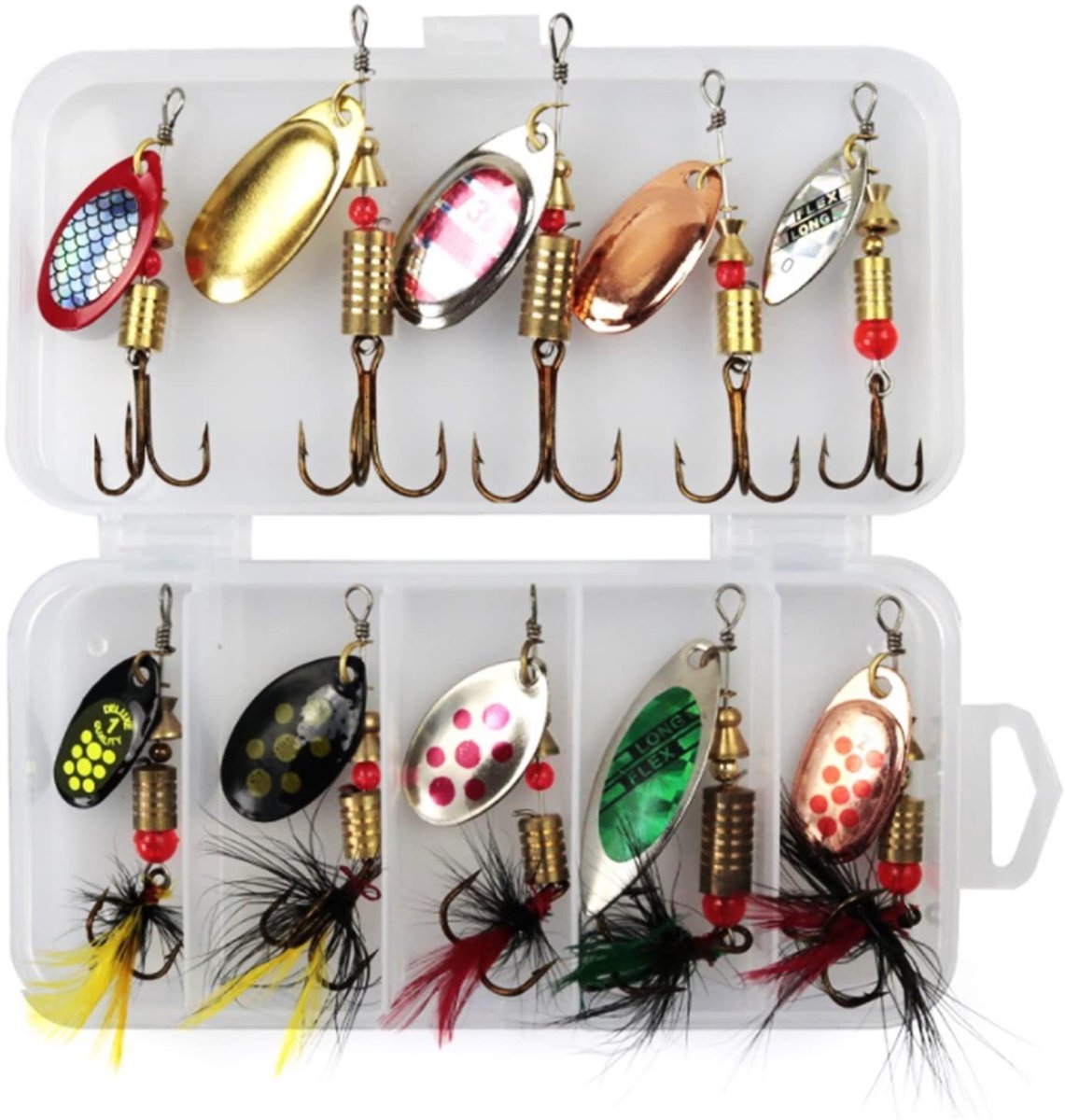 Dailygoods- Spinner Aas Set 10 Stuks - Kunstaas voor Snoek/Bas/Zalm - Roterende Pailletten - Levensechte Zwemacties - Hoogwaardige Zinklegering