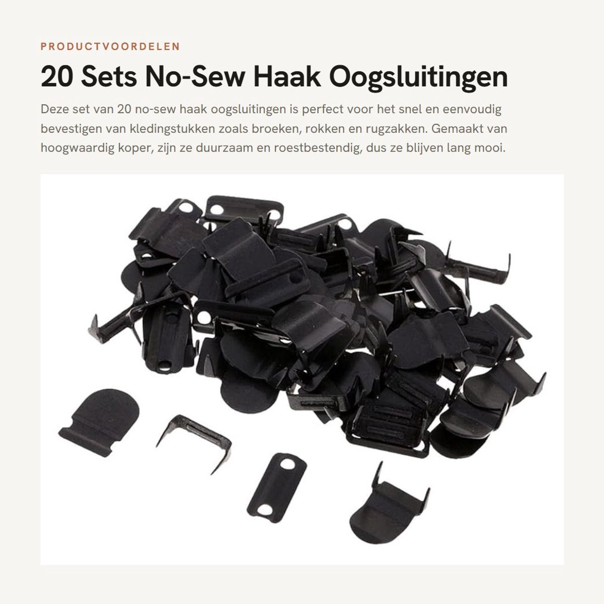 Haak Oogsluitingen 20 Sets - Bevestigingsmiddelen - Metalen Sluitingen - Koper - Geschikt voor Broeken/Rokken - Eenvoudig te Gebruiken
