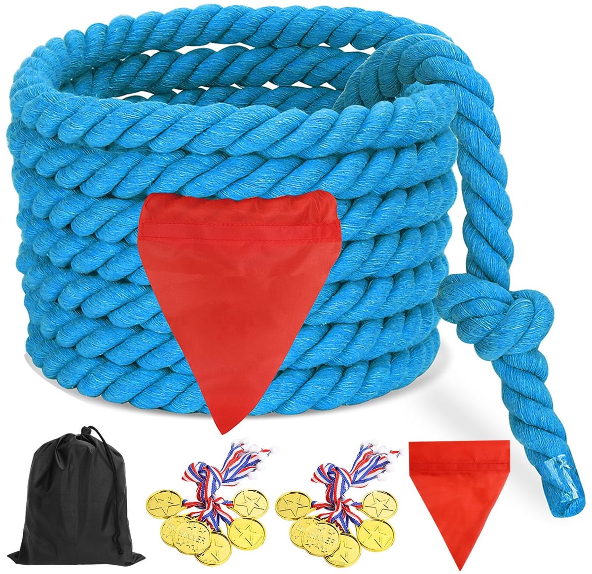 Dailygoods- Touwtrekken 6 m - Outdoor Spel - Tuinspellen - Touwspel - Medailles - Natuurlijk Gedraaid Katoenen Touw